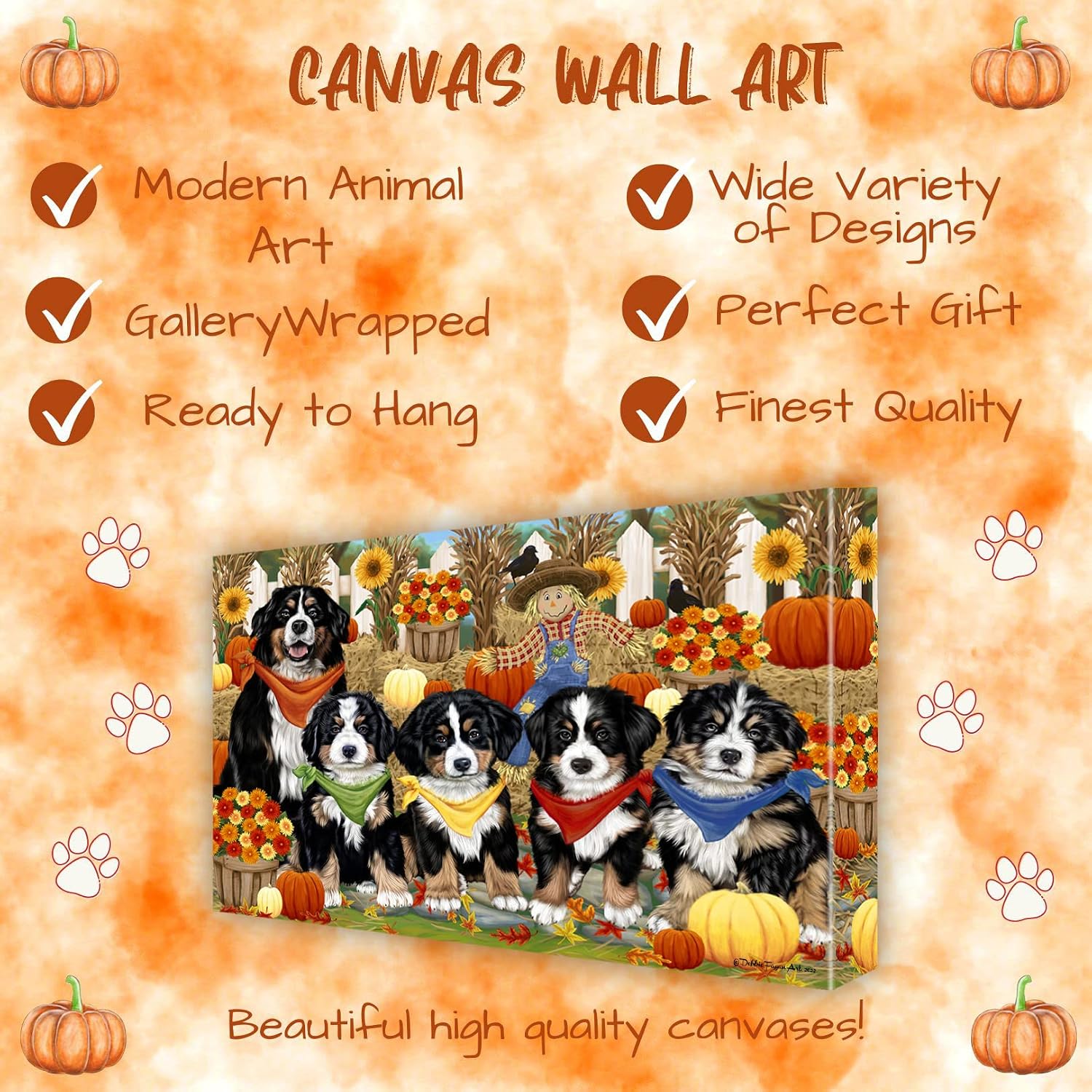 Doggie of the Day Fall Festival with Bernese Mountain Dog Canvas Wall Art - Premium Quality Ready to Hang Room Decor - Flat Rolled 16" x 24"