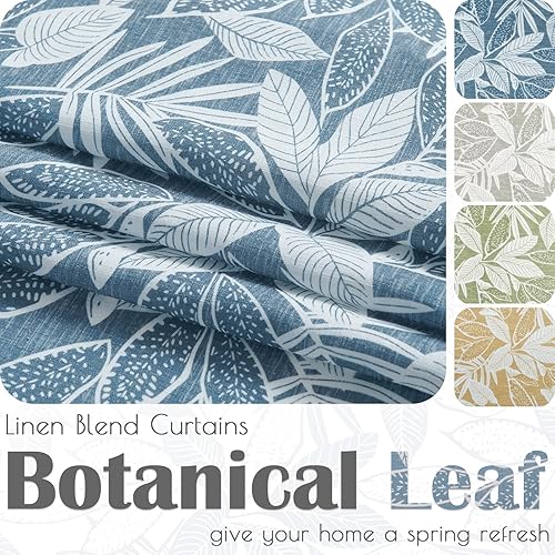 Miniatura 3 de Lazzzy Cenefa de cocina floral azul con patrón de hojas, cortina corta rústica de lino para cafetería, cocina, bolsillo para barra de 18 pulgadas, 1