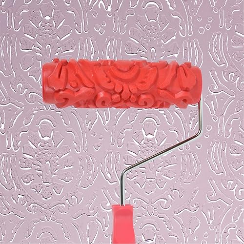 Miniatura 17 de Rodillo de textura decorativo de 7 pulgadas, rodillo de pintura con patrón artístico DIY, rodillo de goma para decoración de paredes, muebles