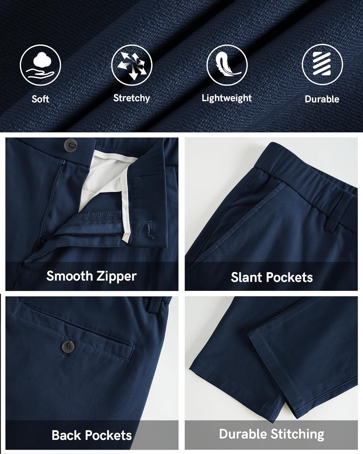 Men's Slim Fit Stretch Dress Pants Business Casual Skinny Tapered Chinos Trousers with Expandable Waist - Image 6