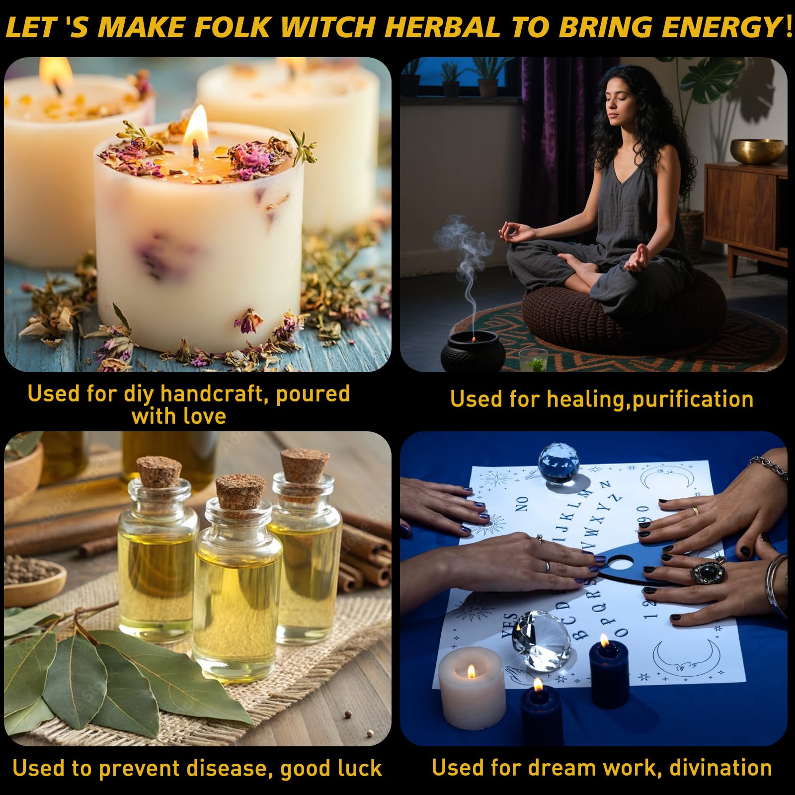 Wicca Supplies zestaw ziół czarownica początkujący suszone kwiaty luzem zioła zestaw upominkowy dla Wicka, pogański, rytuały Wicca, magiczne zaklęcia, artykuły ołtarzowe lecznicze naturalne zioła