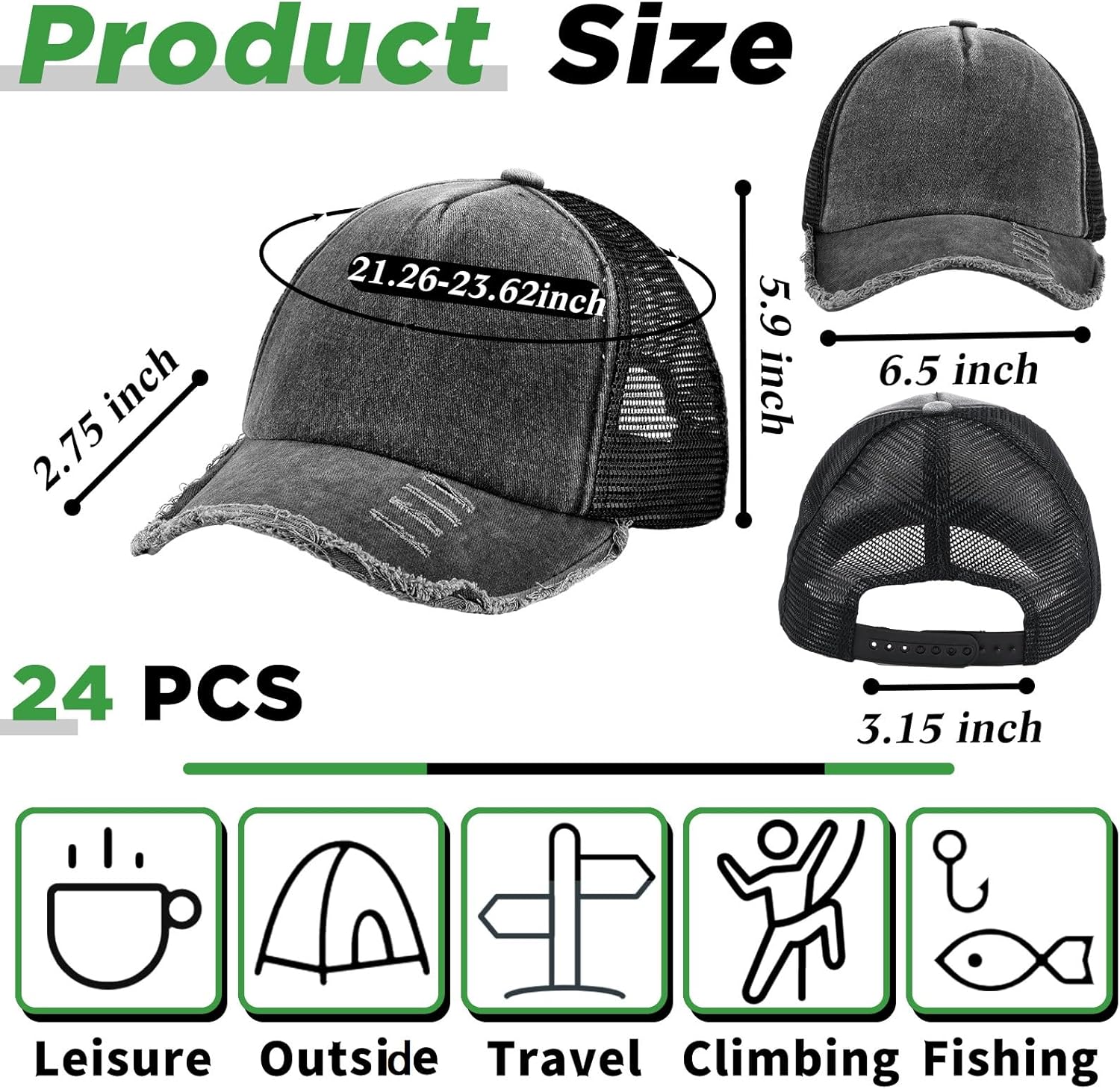 Suhine 24 Pcs Blank Baseball Caps Bulk Unisex Vintage Cap Mesh Distressed Hats Plain Adjustable Dad Hat for Women Men Trucker