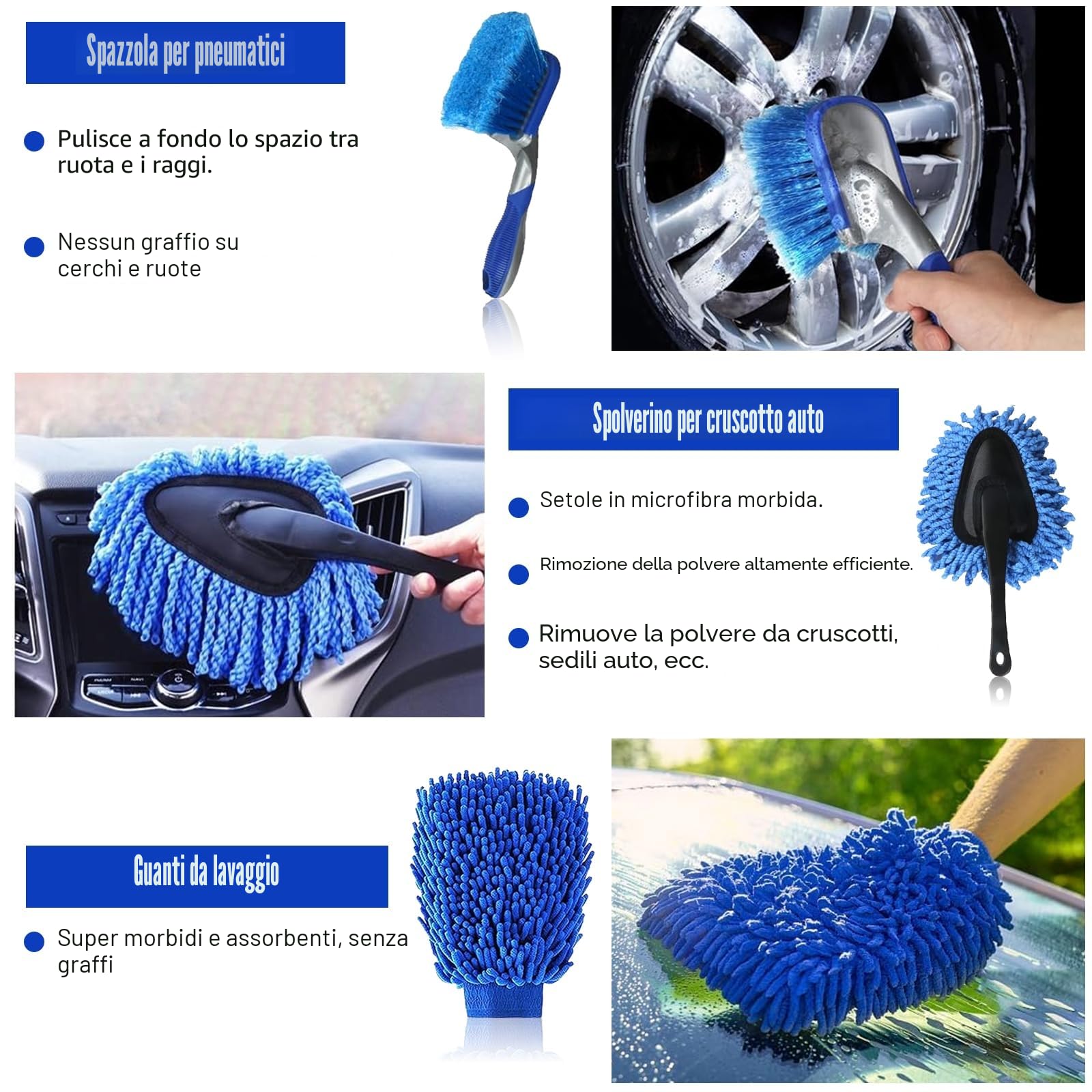 Kit Pulizia Auto, 30 Pezzi Set di Lavaggio Auto per Interni ed Esterni, Set di Pulizia per Auto con Spazzola, Spugne lucidanti, Panni in Microfibra, Pratica Borsa per Il Trasporto Inclusa
