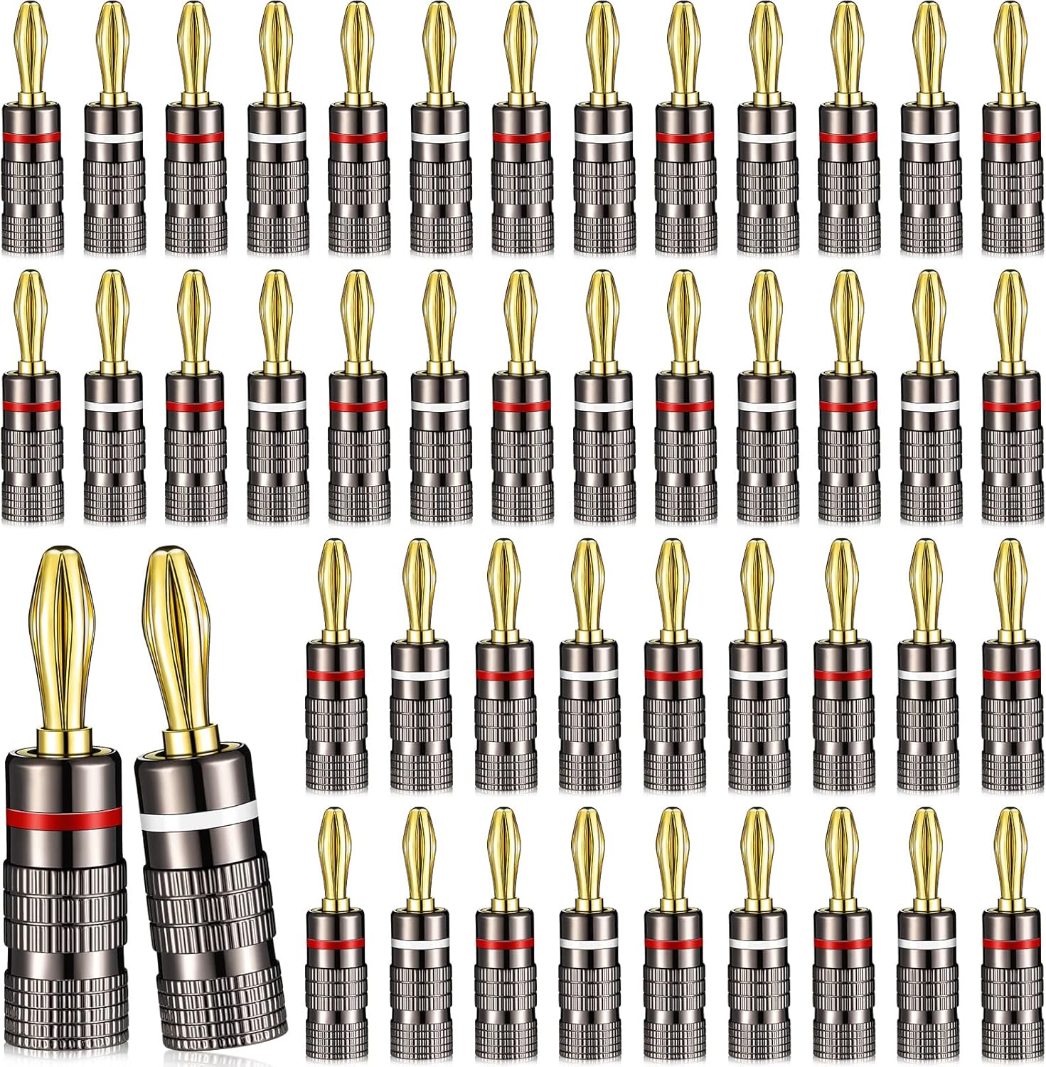 Konohan 20 Pairs/ 40 Pcs Banana Plugs, 4mm Gold Plated, Dual Screw Lock, Compatible with Speaker, Audio/Video Receiver, Amplifier, Home Theater