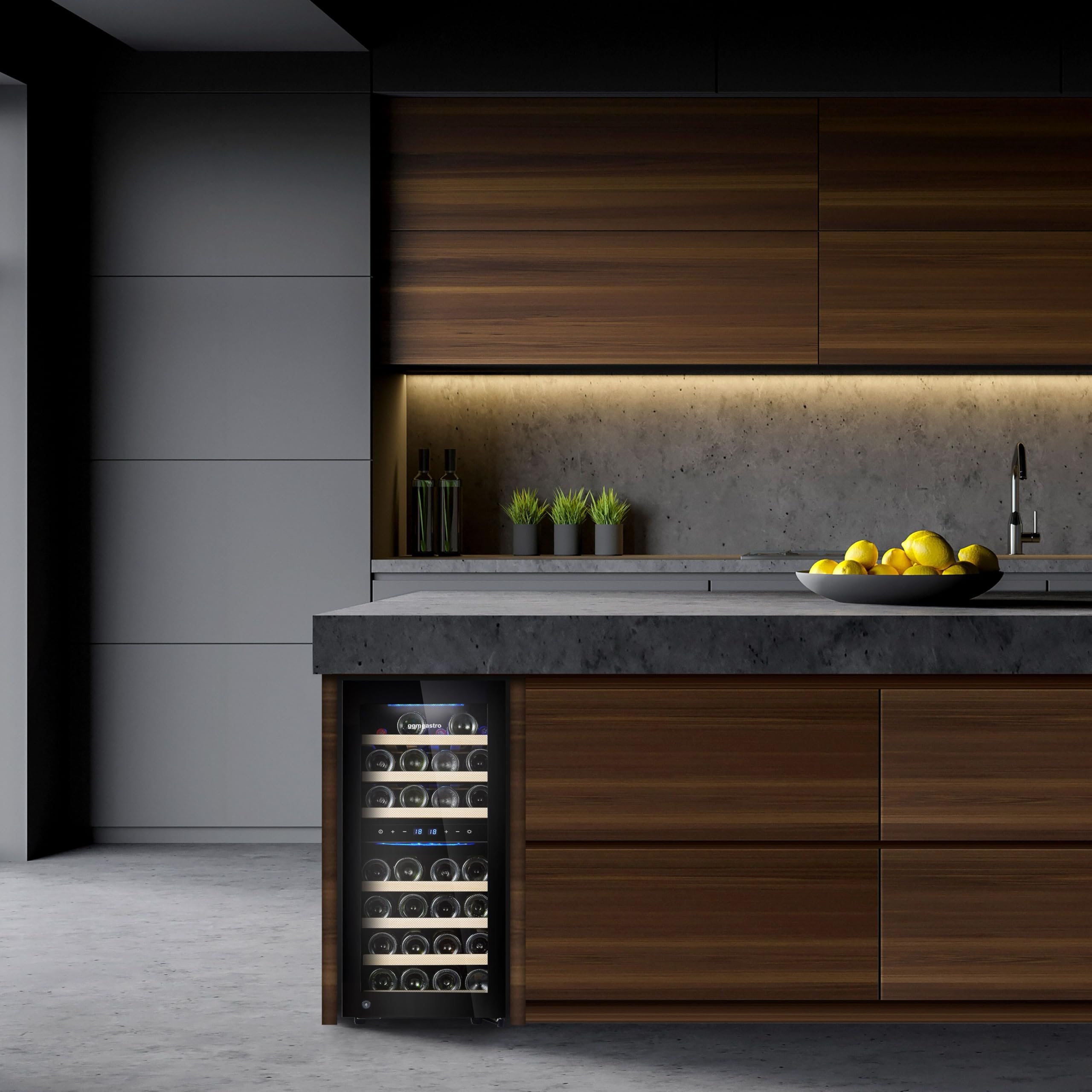 GGM Gastro Weinkühlschrank 100 L, 2 Zonen, 33 Flaschen, 39,5x58x84 cm | Präzise digitale Steuerung, edles Design mit LED-Beleuchtung, abschließbare Sicherheit, pflegeleichte Oberflächen