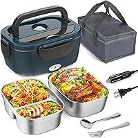 Vingud Heated Electric Lunch Box for Adults - Dual 1.5L SS Containers, 80W Portable Food Warmer for Car/Truck/Office, Christmas White Elephant Gift