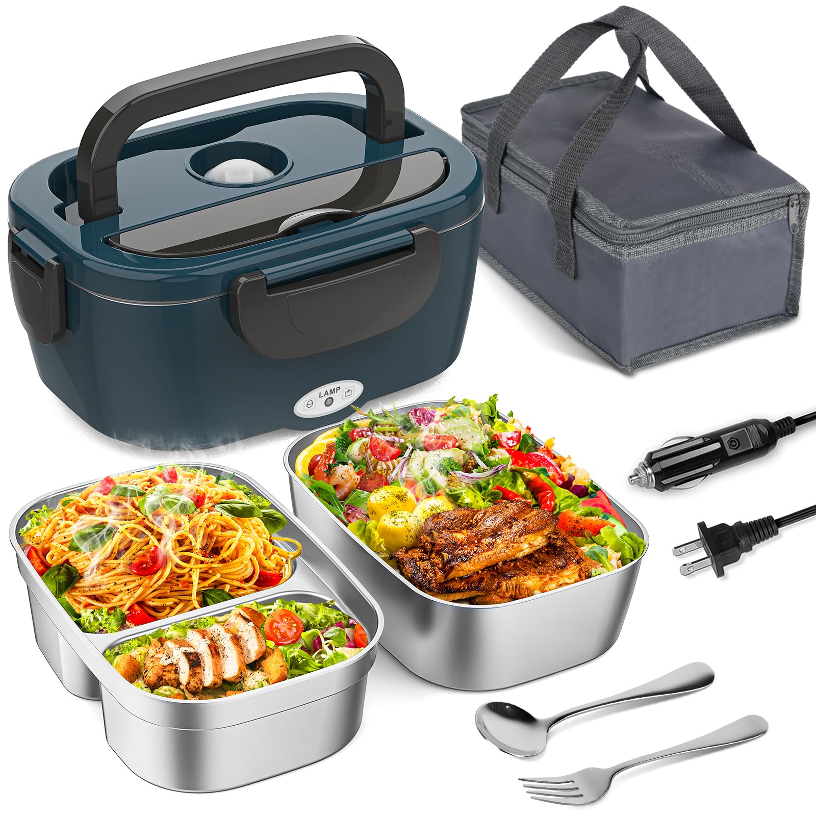 Vingud Electric Lunch Box for Adults Heated Lunch Box for Men Women with Dual 1 5L SS Containers