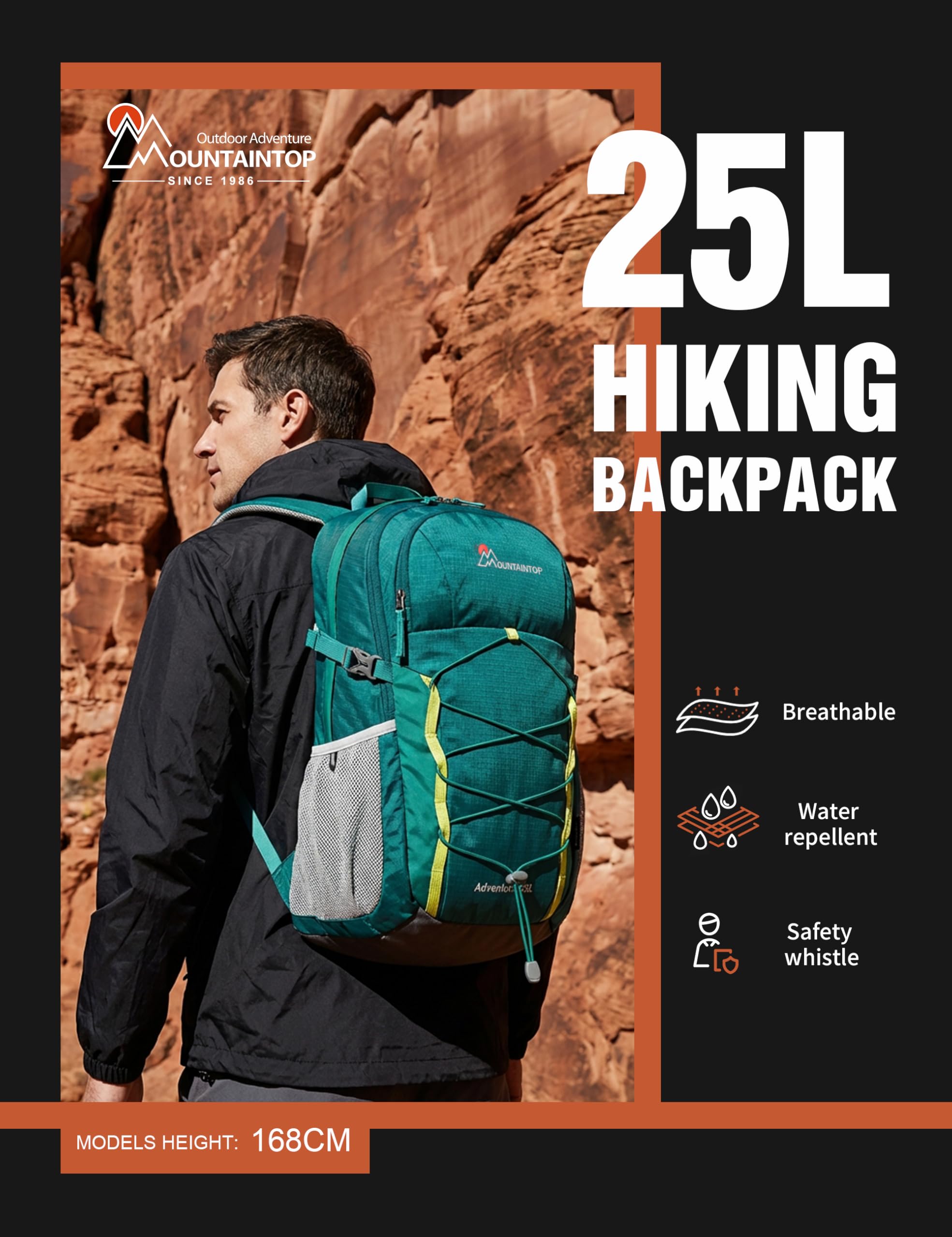 MOUNTAINTOP Zaino da trekking da uomo e da donna, 25 l/40 l, zaino da trekking per campeggio, escursionismo, viaggi, 25L, Per esterni