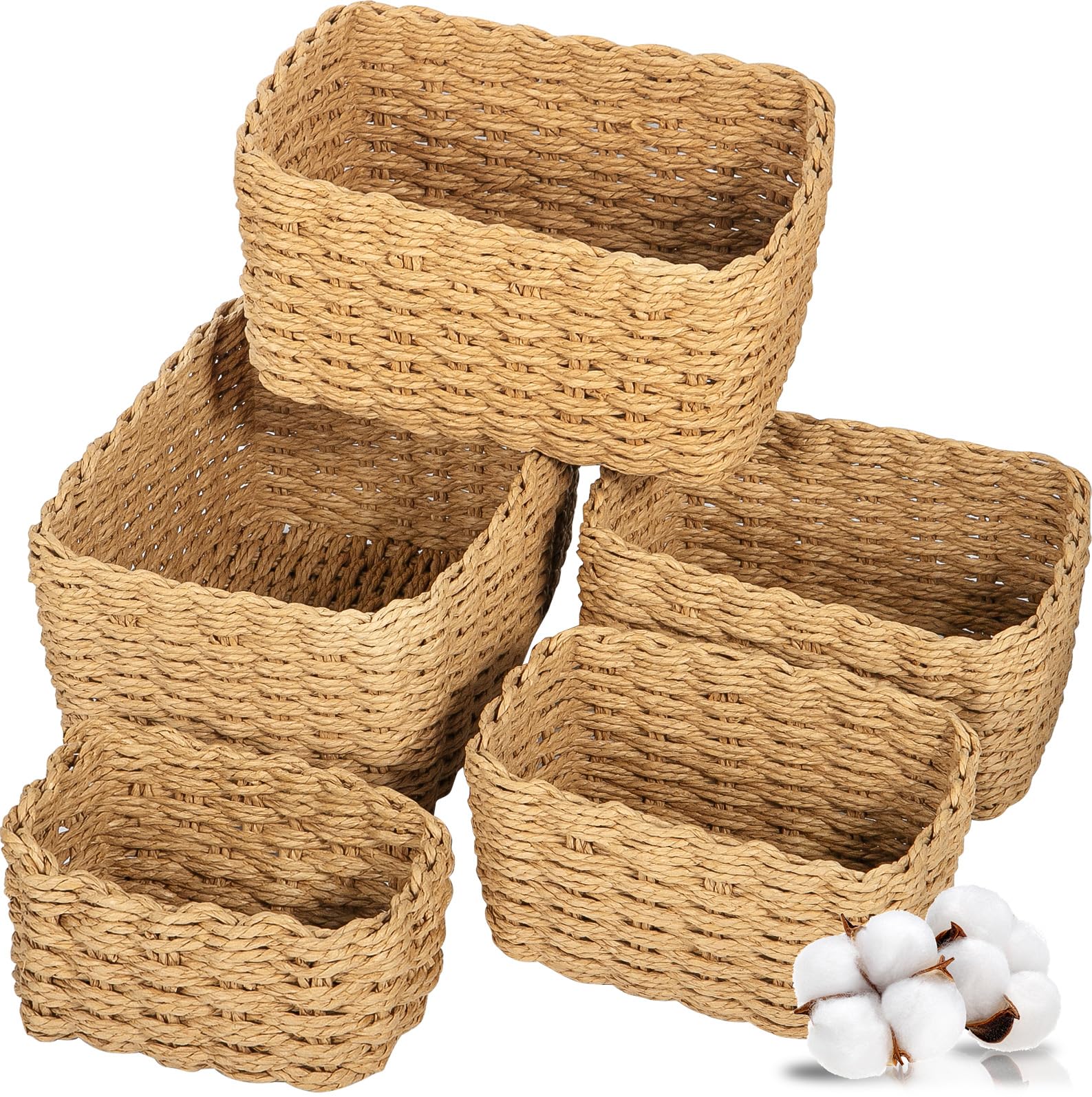 Set di 5 Cestini Portaoggetti Intrecciato in Corda di Carta, Cestino Portaoggetti Colore Primario,Impilabile Organizer Fasciatoio, Decorazione Cestini Stoccaggio per Cameretta Salotto Ufficio