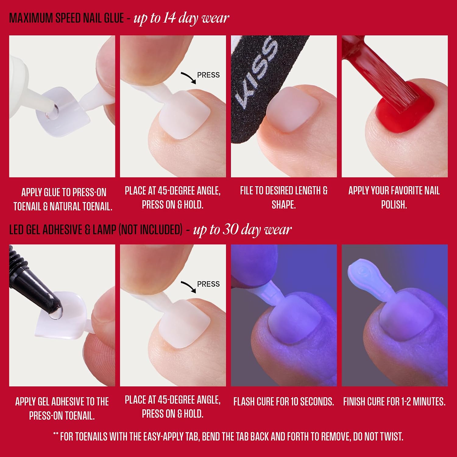 Kiss PROFESSIONAL, Press On Nails, Nail glue included, 'Tippy Toes', White, Short Size, Squoval Shape, Includes 130 Toenails, 3g Glue (Pack of 2)