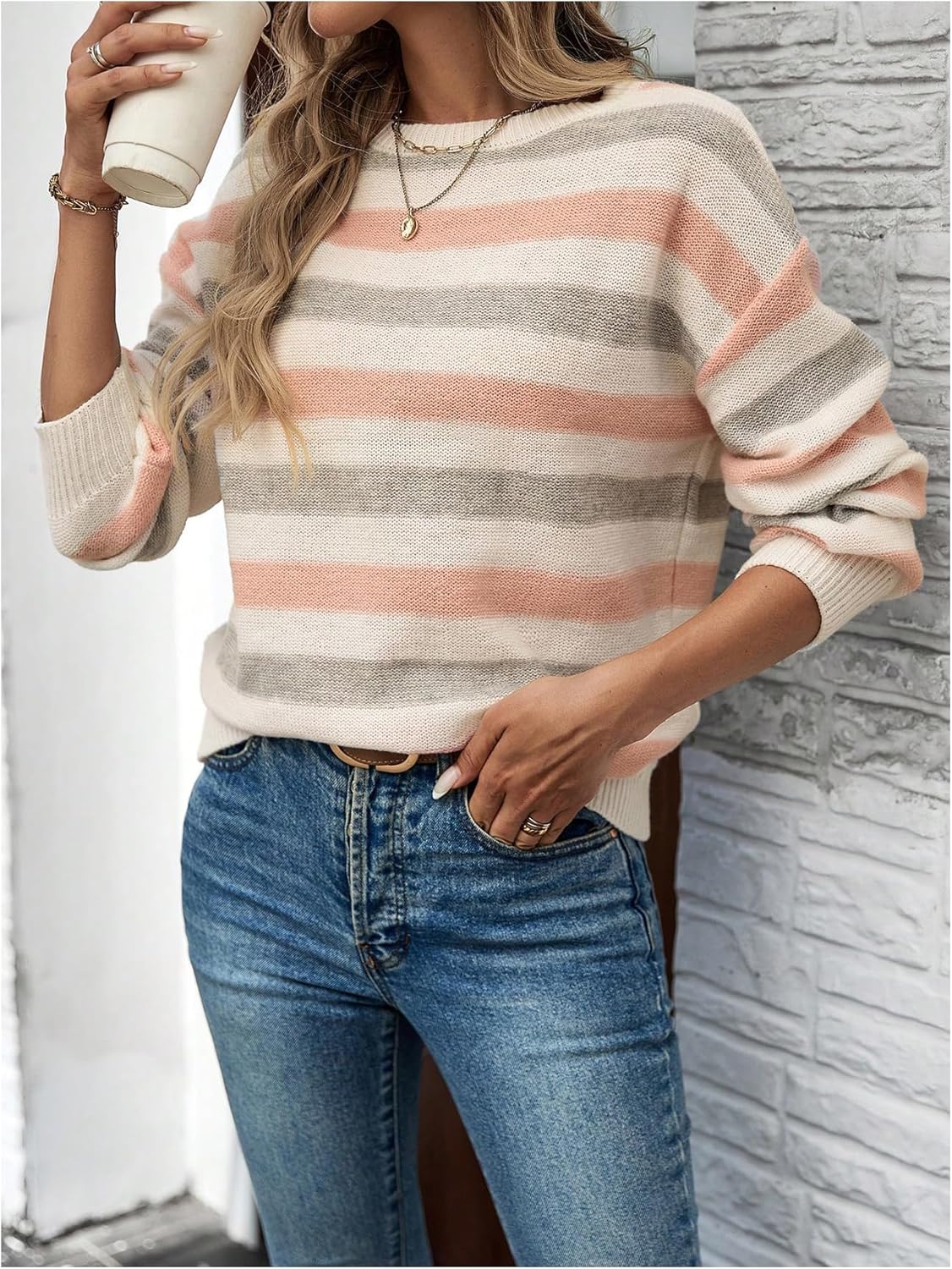 GORGLITTER Women's Argyle Checkered Sweater Plaid Long Sleeve Fall Knit Sweater Pullover Tops - Image 5