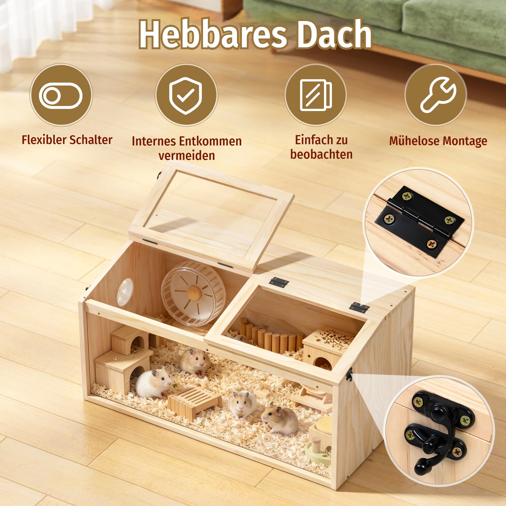 All-in-One Premium Holz-Hamsterkäfig: Meerschweinchen-Käfig & Haus, Ratten-/Degu-/Kleintierkäfig, wetterfestes Außengehege, Fledermauskasten & transportabler Holz-Hamsterhaus