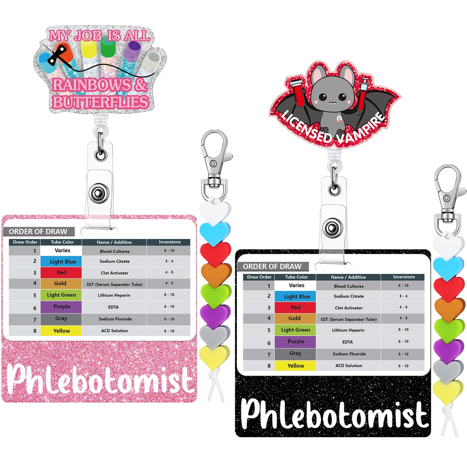 Maysing 8 Pcs Phlebotomy Badge Reel Gift Order of Blood Draw Beads Phlebotomist Nurse Essentials Accessories Set Phlebotomy Practice Kit with Card