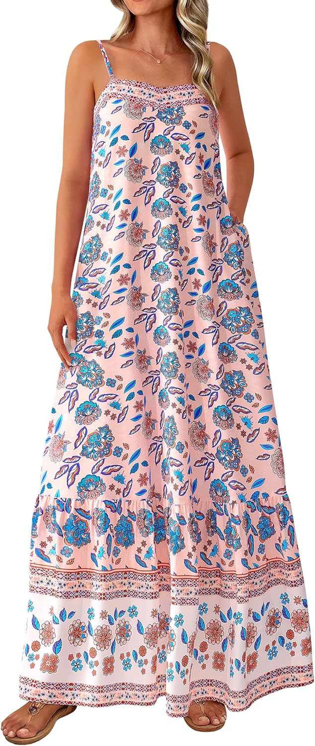 BTFBM Casual Women Summer Maxi Dresses 2026 Loose Sleeveless Sundress Spaghetti Strap Boho Long Dress Vacation