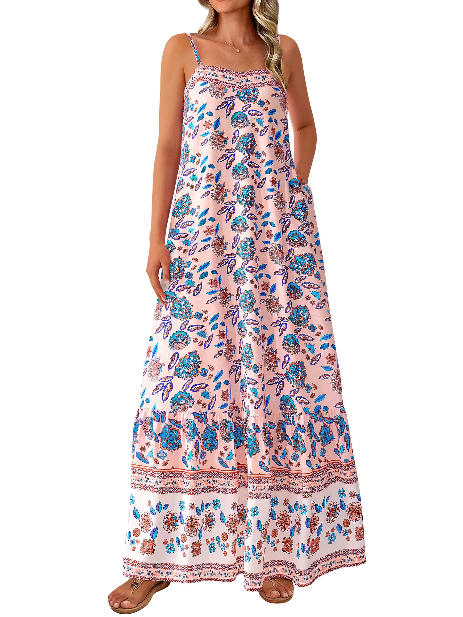 BTFBM Casual Women Summer Maxi Dresses 2025 Loose Sleeveless Sundress Spaghetti Strap Boho Long Dress Vacation