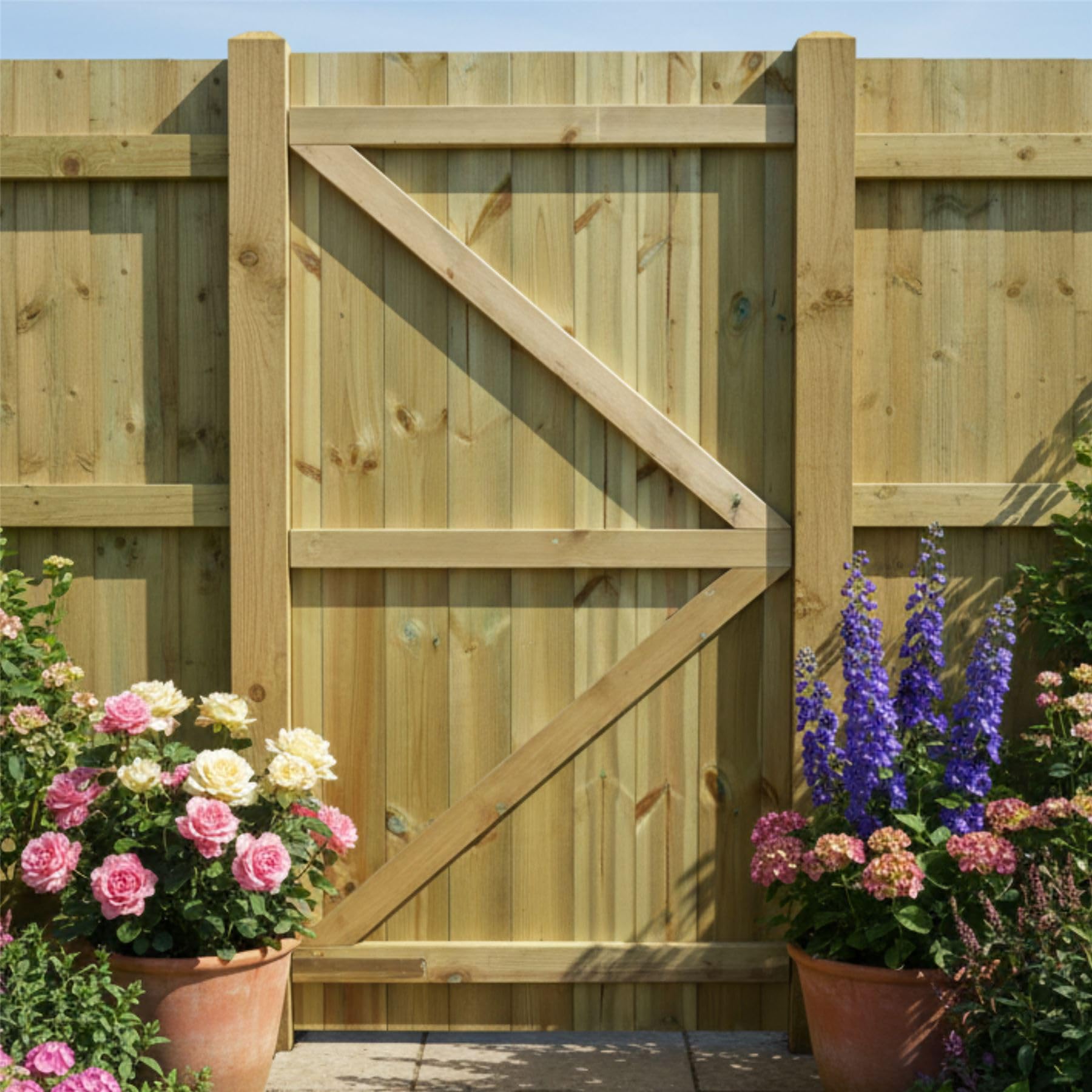 Flat Top Wooden Garden Gate 6x2.5ft - Tongue & Groove Semi-Braced Treated Timber Door, H:6ft x W:2.5ft Ideal for Outdoor Pathway Home Access (High: 180cm x Wide: 75cm)