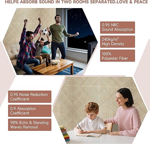 Miniatura 6 de TO-TH Paneles acústicos para pared y techo, paquete de 6 unidades, 2 x 2 x 0.4, paneles de pared decorativos autoadhesivos con impresión UV 3D con