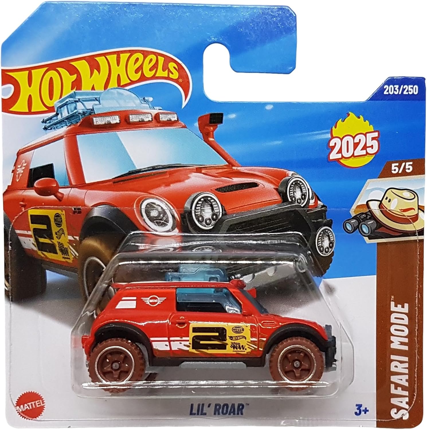 Hot Wheels Lil Roar HYW44 Safari Mode 5/5 Short Card Red Offroad Mini Hella KW Mini Licence Mattel 2025 1:64