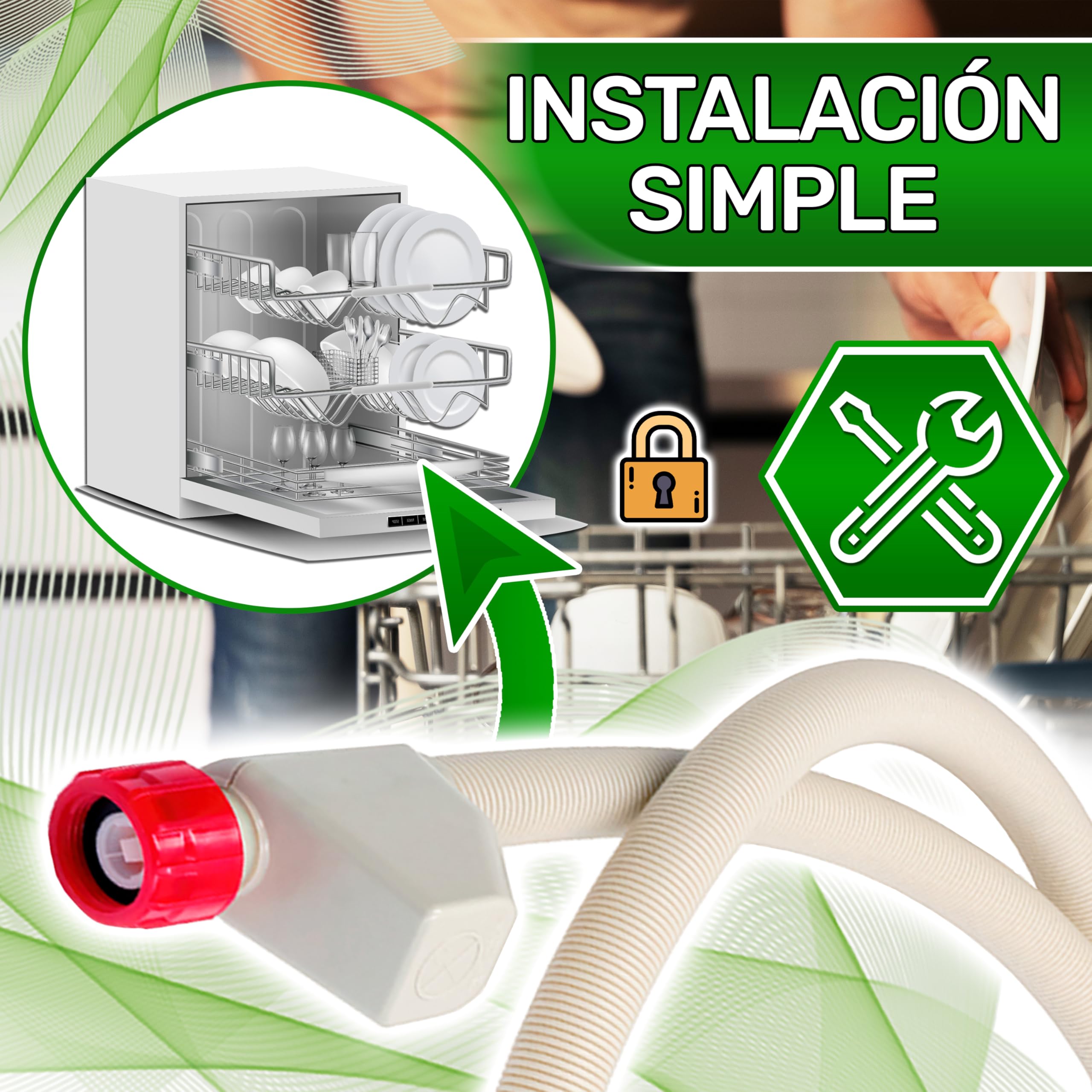 Aquastop Lavavajillas Manguera Tipo 1ES-L ha Longitud Manguera 1,5 m Longitud Total 2,19 m Válvula Ø 3/4" 1885090400 1760360100 para Beko 481253029201 para Whirlpool - MADE IN EU - ONIX TECH