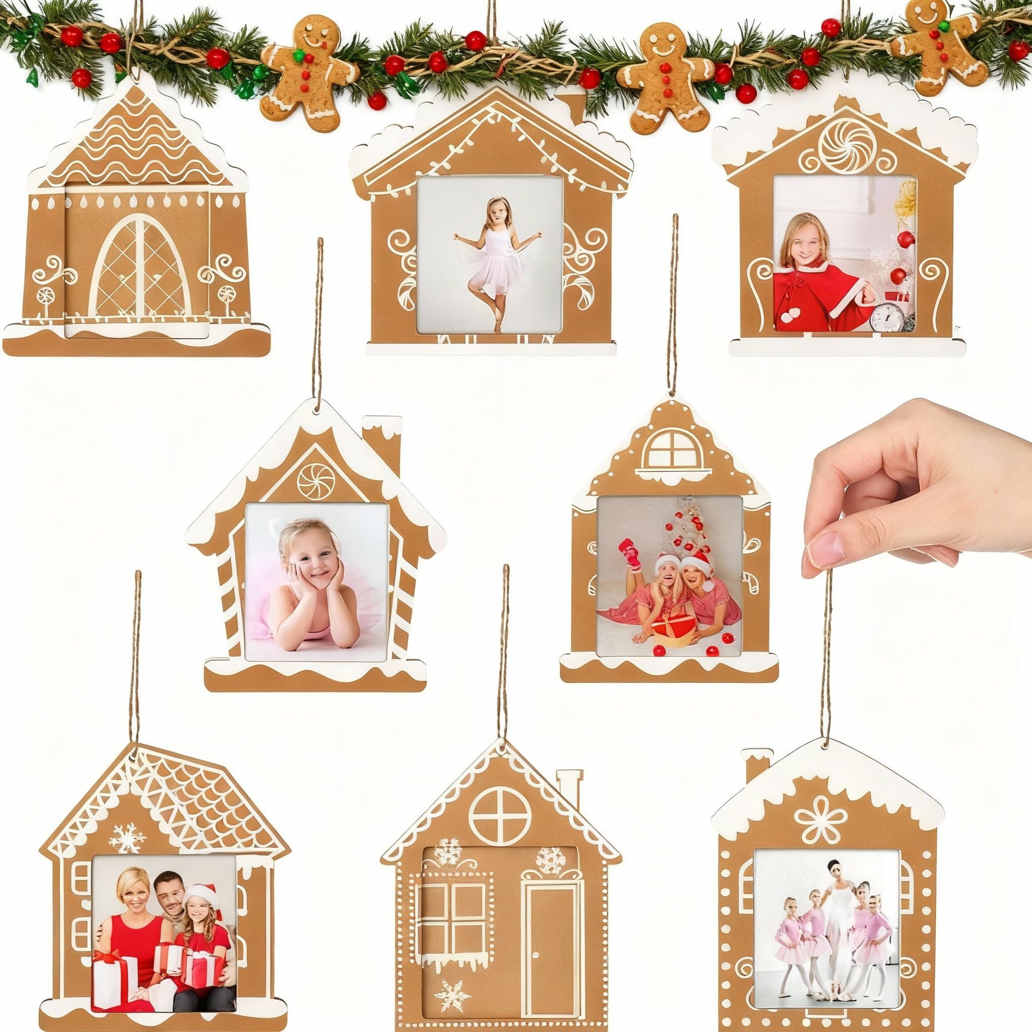 Cadres photo en bois maison pain d'épices contre la décoration de Noël monotone