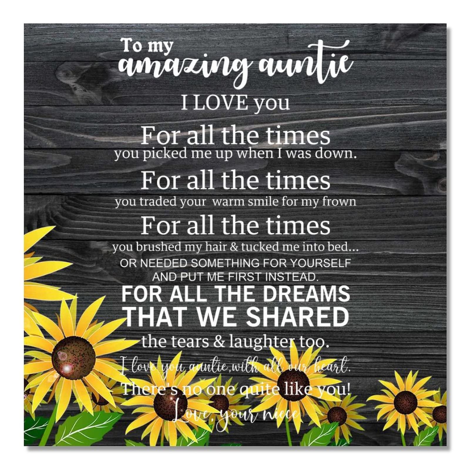 Cadeau tante plaque murale tournesol en bois pour exprimer votre amour