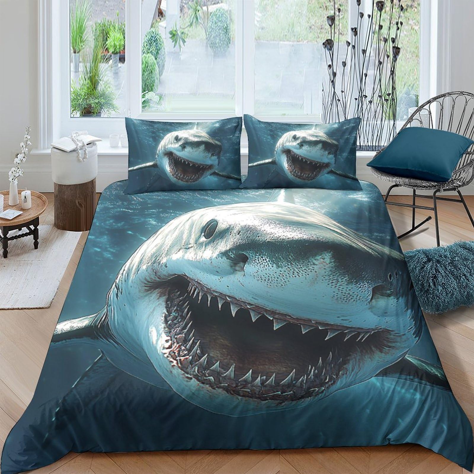 Ctjqhvkz Style-6 3D Printed Shark Ocean Fitted Sheet Microfiber Soft Breathable Underwater Predator Mattress Cover For Bedroom Guest Room Decor Single（135X200cm）