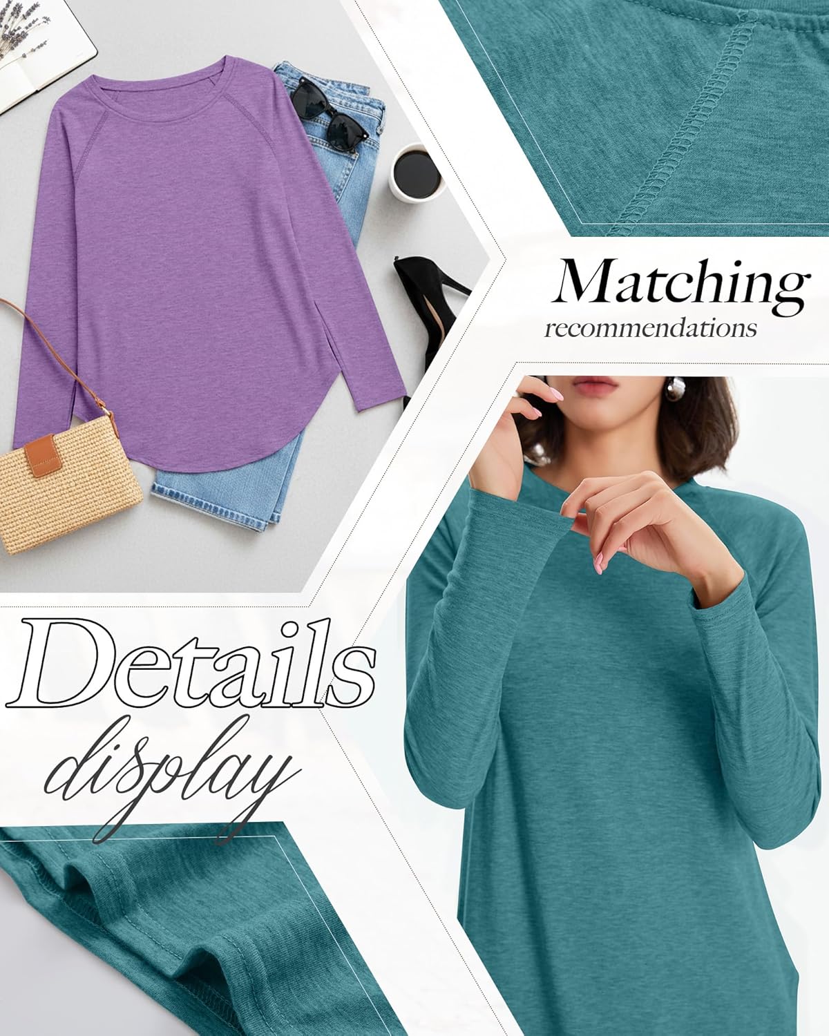 Huukeay 4 Pack Women's Long Sleeve Shirts, Casual Crew Neck Raglan Tunic Tops Fall Loose Side Split Tees Curved Hem Pullovers - Image 6