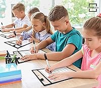 Vista 4 de Scribbledo Paquete de 6 bolsillos de borrado en seco, fundas de plástico negras para papel, fundas transparentes resistentes, suministros