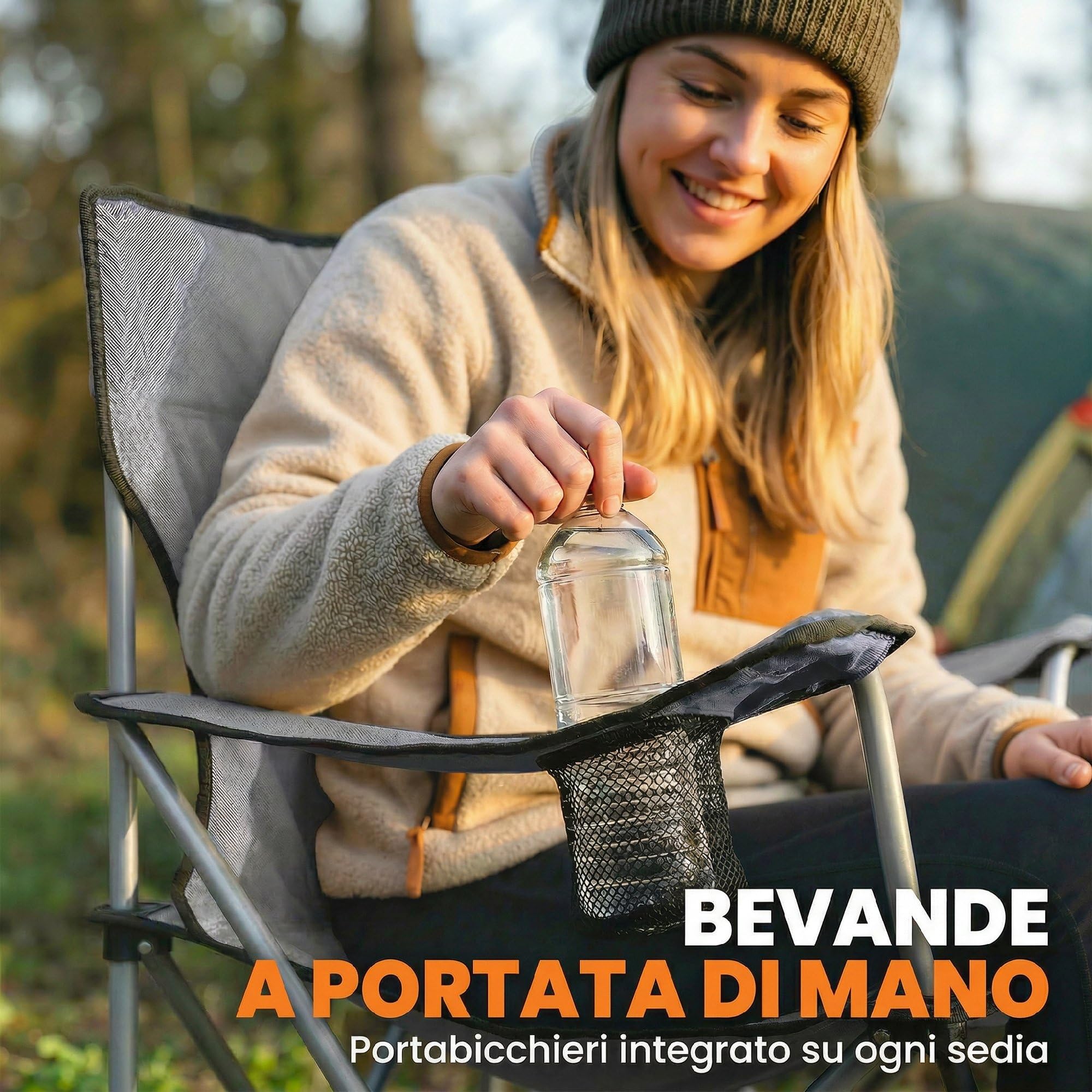 Outsunny Set di 2 Sedie da Campeggio Schienale Alto Spiaggia Grigio | Borse di Trasporto, Sedie Pieghevoli Portatili, Portabicchieri, Metallo e Tessuto Oxford, per Esterni Picnic Giardino