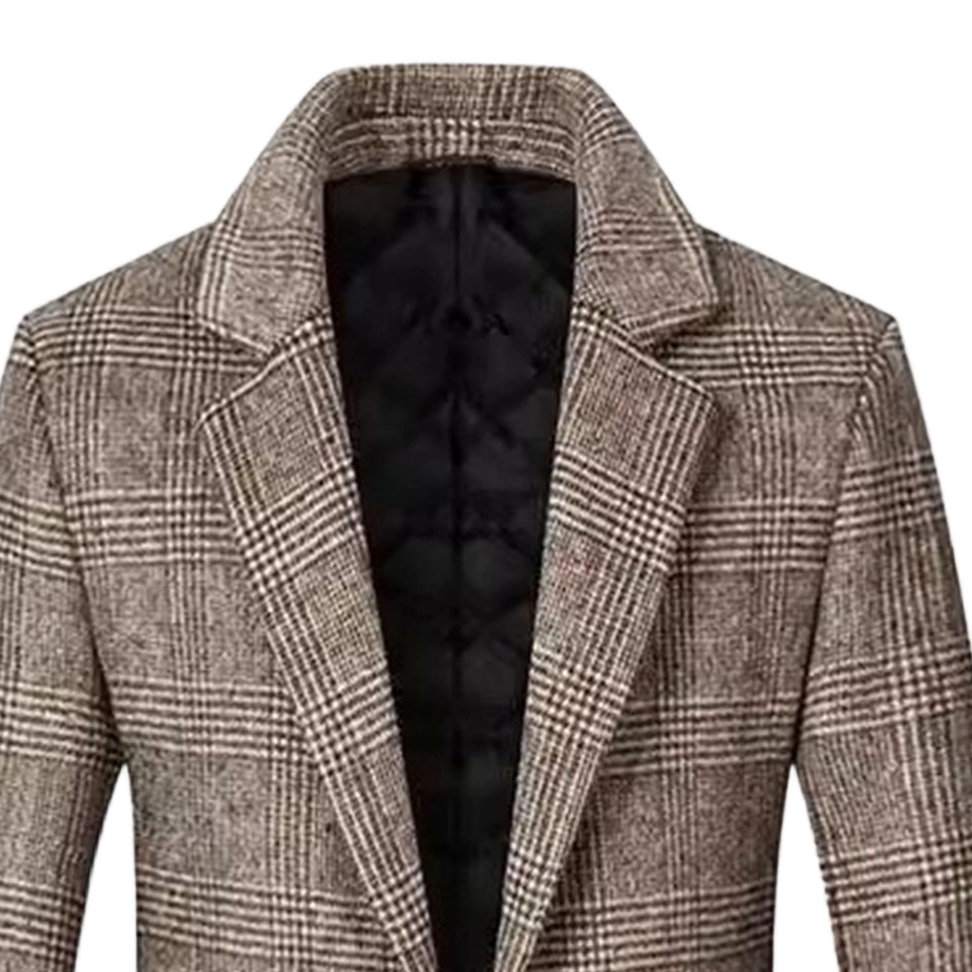 Cappotto in tweed da uomo, monopetto, trench invernale, cappotto con revers a lancia, giacca calda con tasche