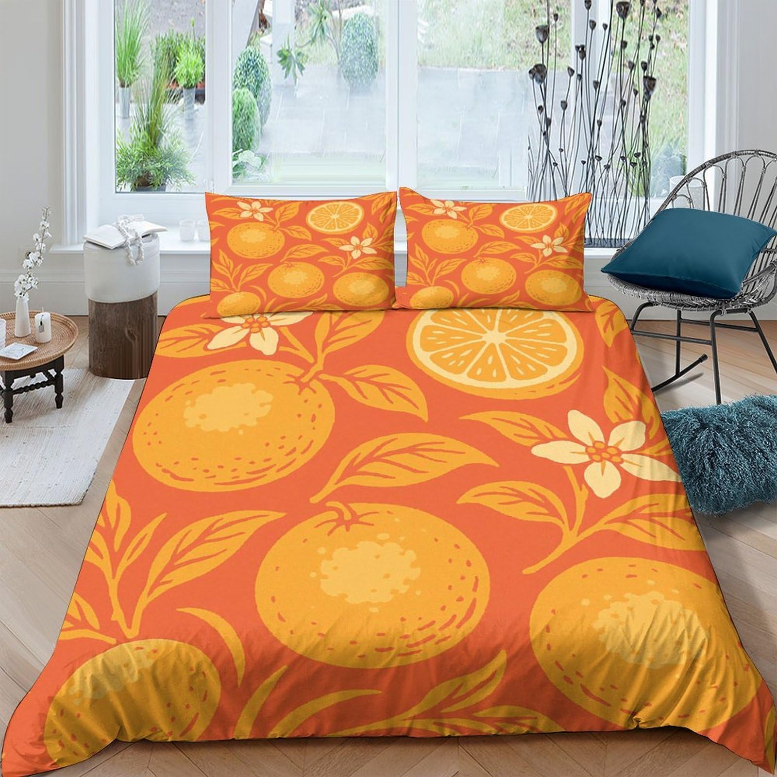 Ctjqhvkz Style-4 3D Printed Orange Citrus Fitted Sheet Microfiber Soft Breathable Fruit Blossom Mattress Cover For Bedroom Dorm Mattress Protection Decor Single（135X200cm）