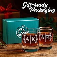 Vista 6 de On The Rox Regalos de whisky personalizados para hombres – Juego de 2 vasos de whisky con monograma grabado grabado de 11 onzas – Copa de cóctel