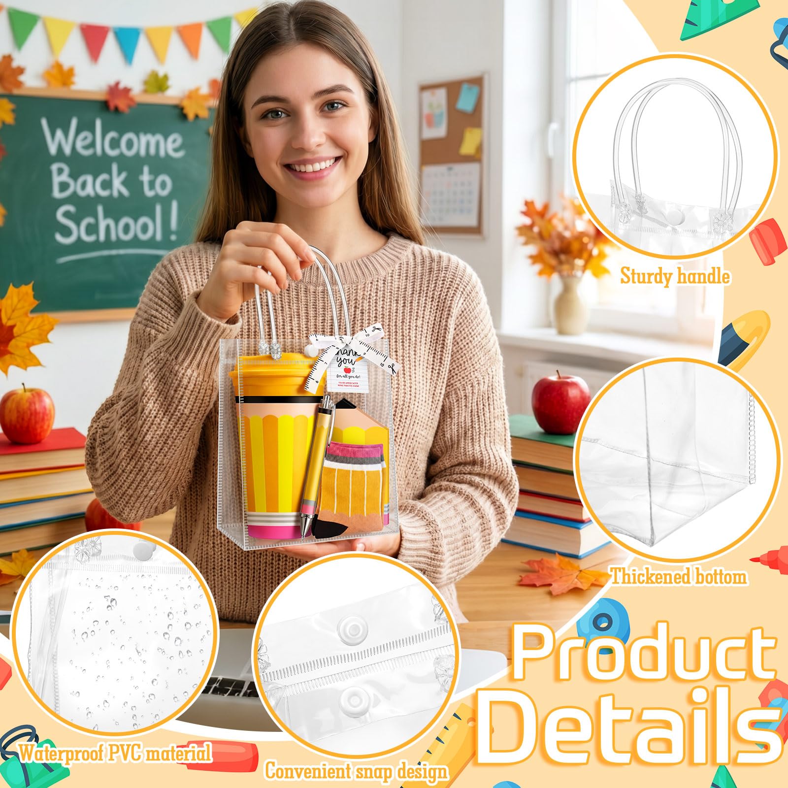 Marspark Geschenk-Set für Lehrer zum Schulanfang, 473 ml, 6 Stück, Kaffeetassen mit transparenten Geschenktüten, Socken, Notizblöcken, Stiften, Geschenkanhänger für den ersten Schultag, Klassenzimmer