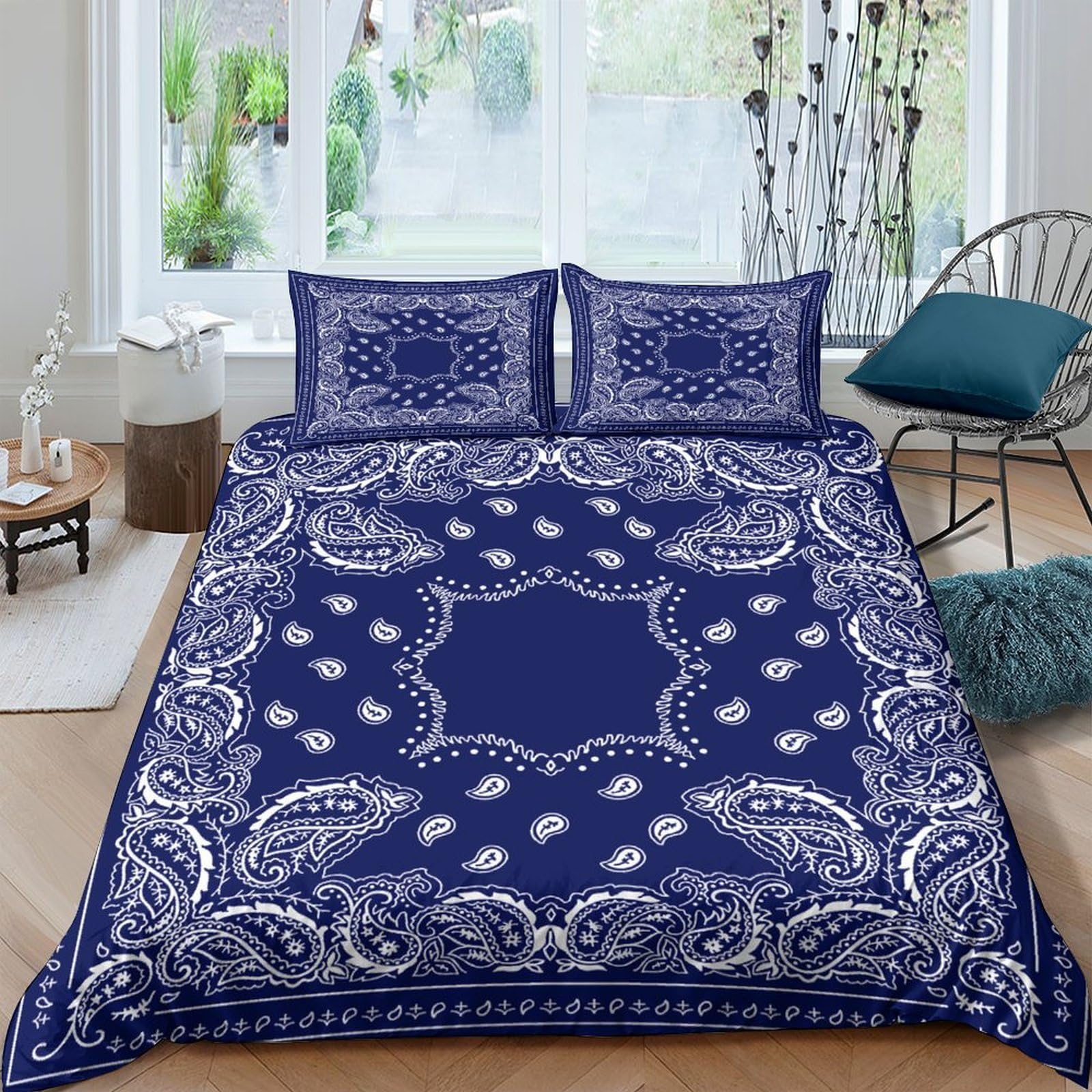 Ctjqhvkz Style-6 3D Printed Paisley Blue Fitted Sheet Microfiber Soft Anti-Slip Bed Cover Bohemian Decor For Bedroom Guest Room Single（135X200cm）