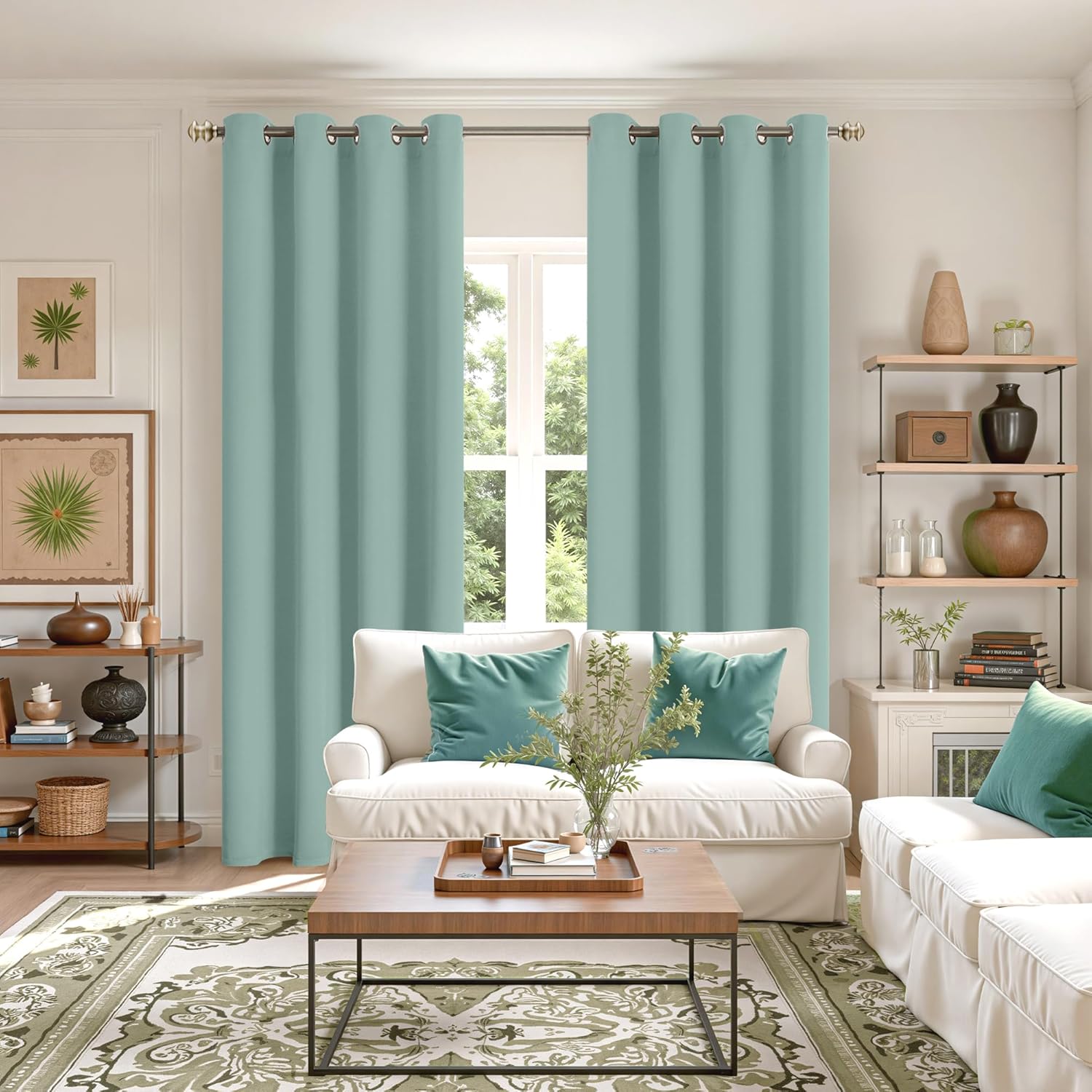 YoungsTex Light Sage Green Blackout Curtains for Living Room Spring Decor - 84 Inch Length Room Darkening Drapes with Grommet Room Darkening for Bedroom Window, 2 Panels, 52 x 84 Inch