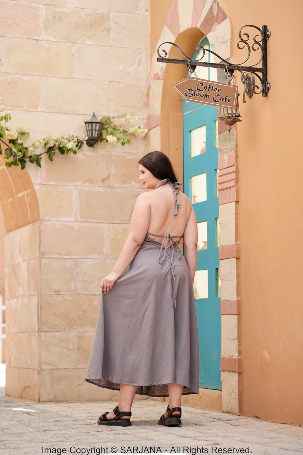 SARJANA Women Solid Color Cotton Summer Spaghetti Strap Casual Long Maxi Dress Beach Sundress Free Size