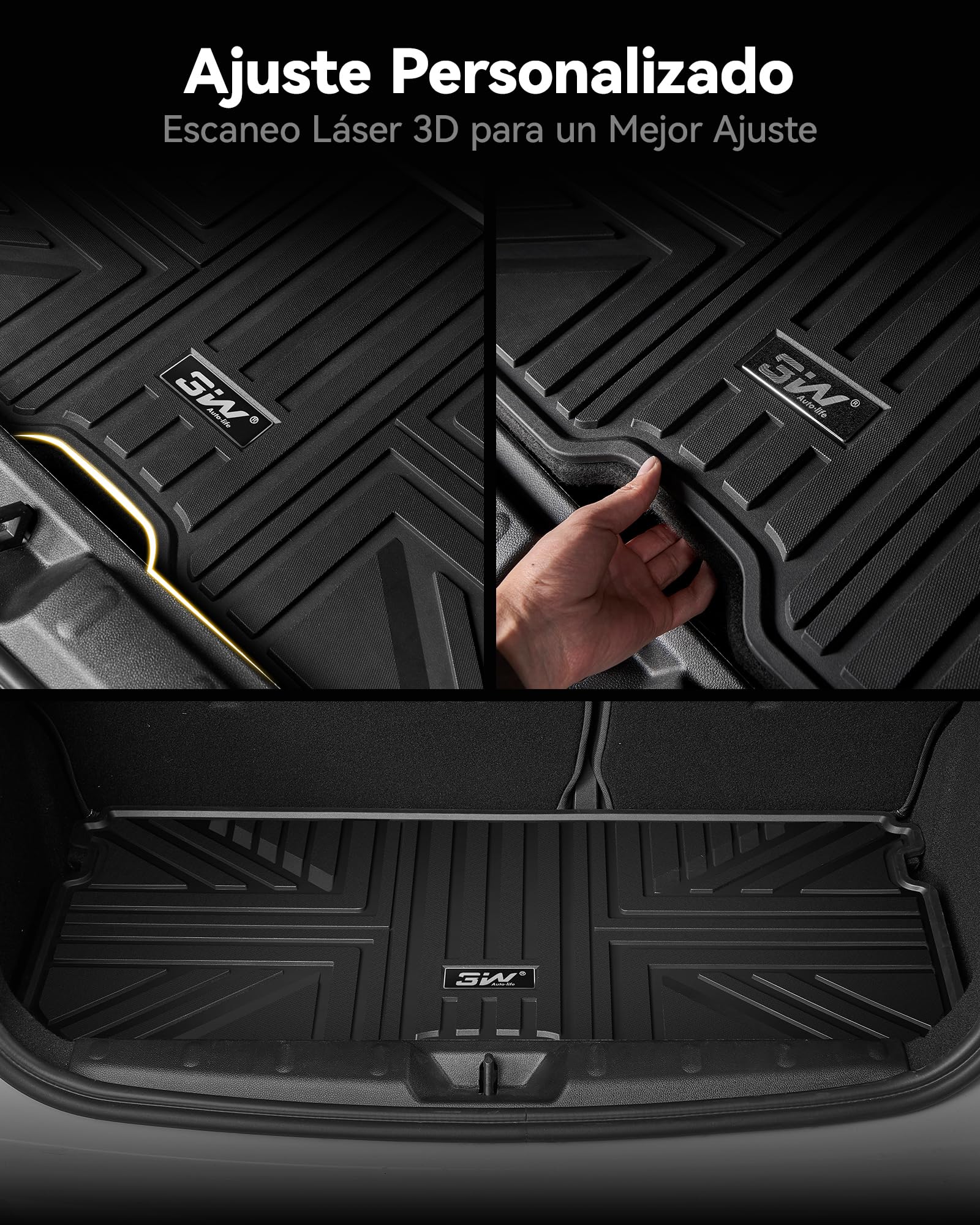 3W Alfombrilla Maletero de Coche para Mini Hatch 3 Puertas F56 2014-2024, TPE Alfombrillas Maletero para Todo Tipo de Clima para Mini Hatch 3 Puertas Juego Completo de Alfombrillas, Accesorios, Negro