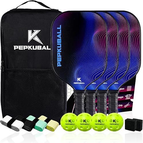 Miniatura 10 de Juego de palas de pickleball con superficie de fibra de vidrio, palas de pickleball con raquetas de bola de pepinillo para hombres y mujeres