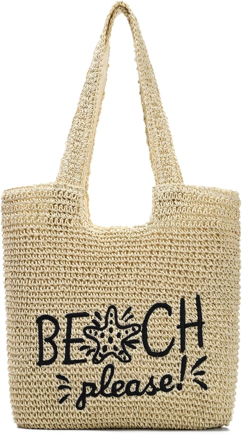 Straw Beach Bags for Women, Summer Woven Shoulder Handbag, Large Beach Tote Bag for Summer Vacation Travel