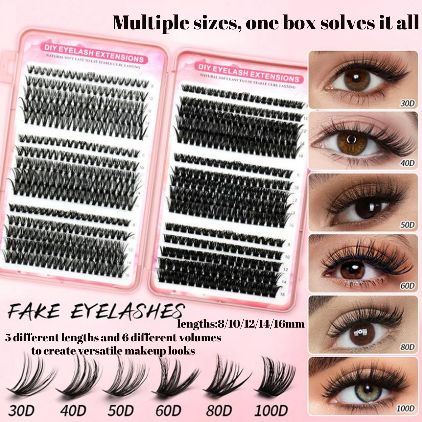 Lash Extension Book Set Mixed 6 Styles Cluster Individual Lashes With 6 Thickness 5 Lengths 30D 40D 50D 60D 80D 100D Create Various Eyelash Looks DIY Eyelash Extension Natural Dramatic Fluffy Curl - Image 2