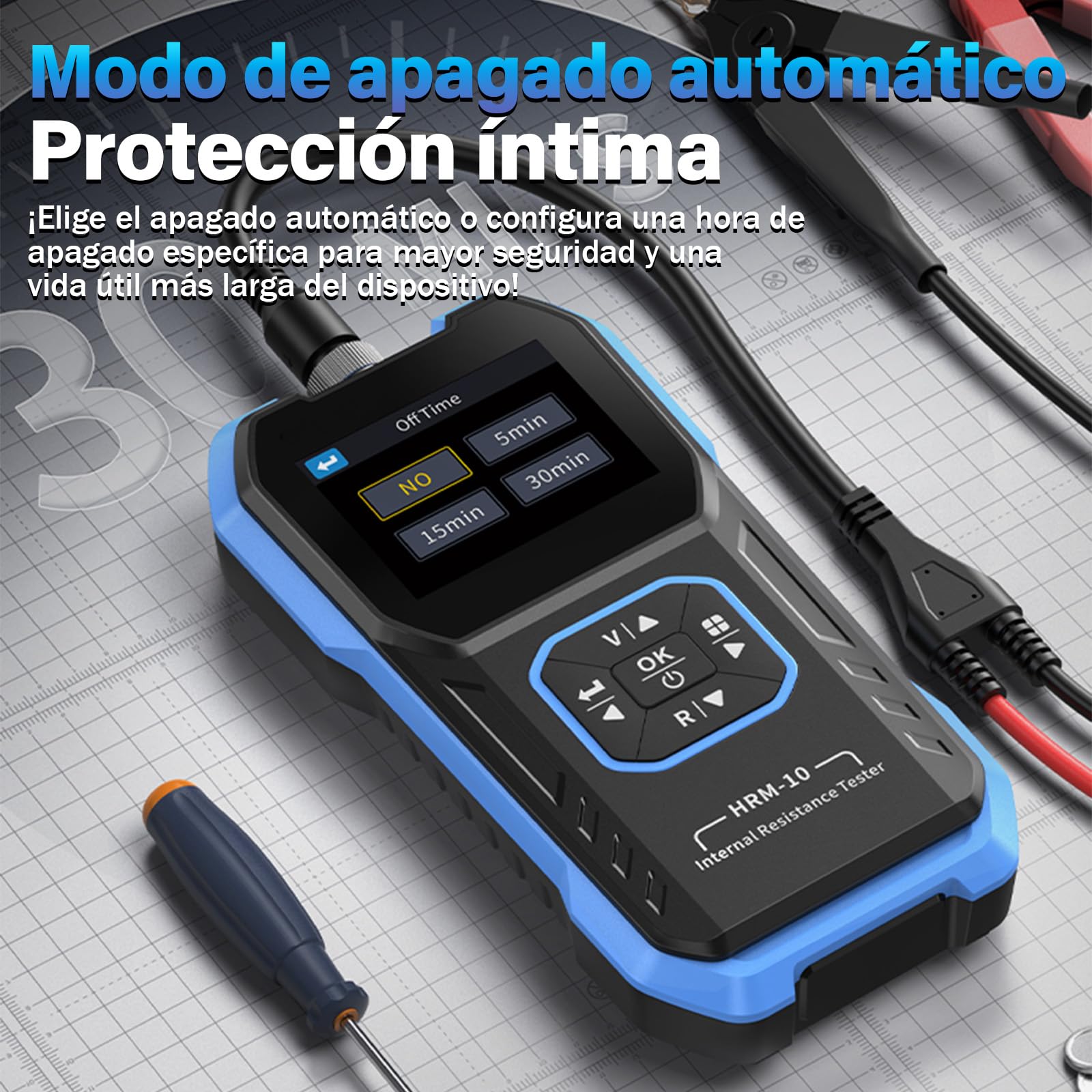 HRM-10 Ccomprobador de baterias,0mΩ-200Ω 100 V Comprobador de pilas,Kelvin de 4 hilos,1000 mAh,Guardado automático/Clasificación/Comparación/Apagado automático,Comprobador de resistencia interna