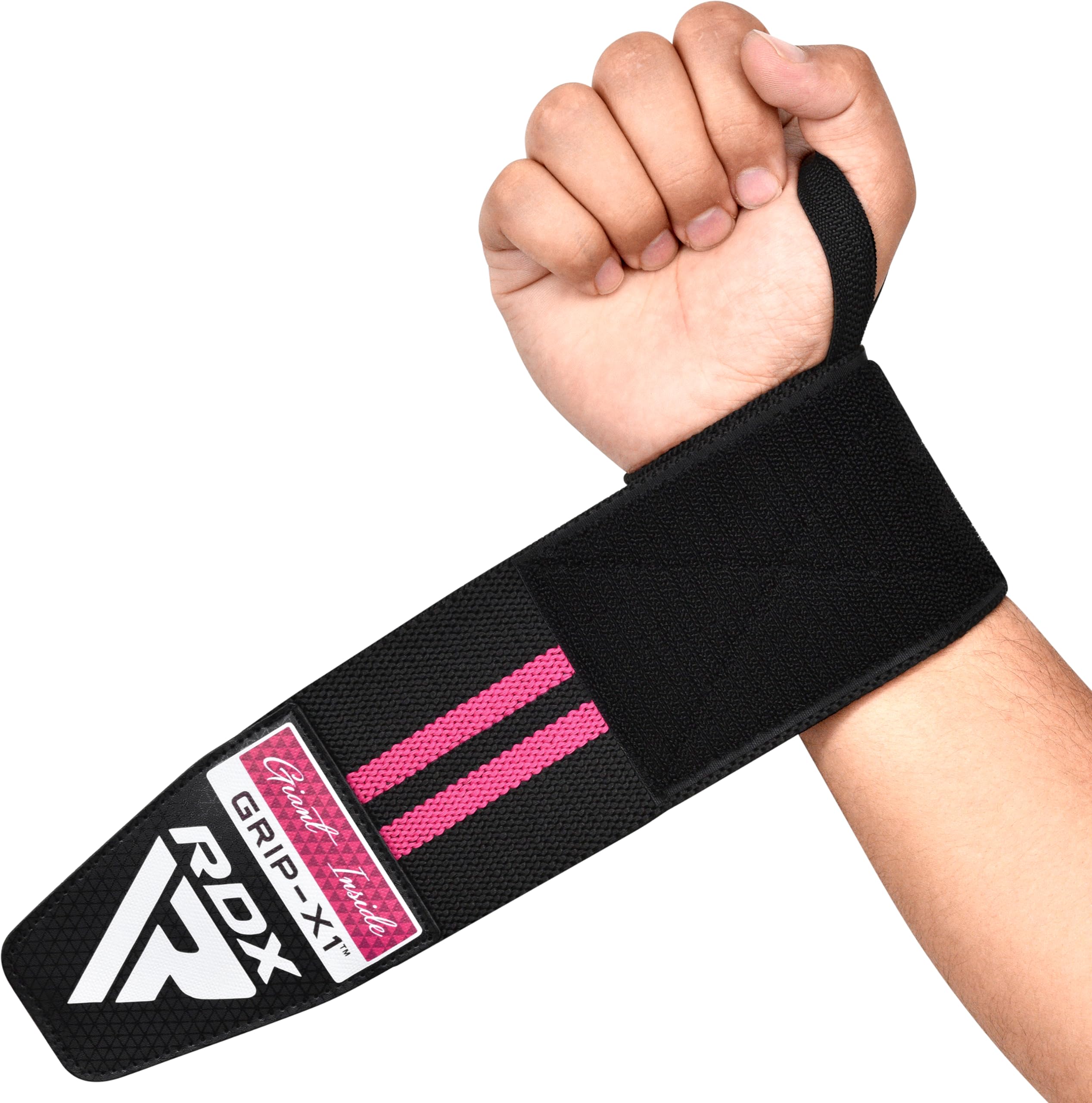 RDX WR11 Gym Wrist Wraps – Heavy-Duty Cotton, Extra-Wide Design, Adjustable Quick-EZ Closure, 25% Stretchability, One Size, Approved by USPA & IPL, Multiple Colors (Pink)