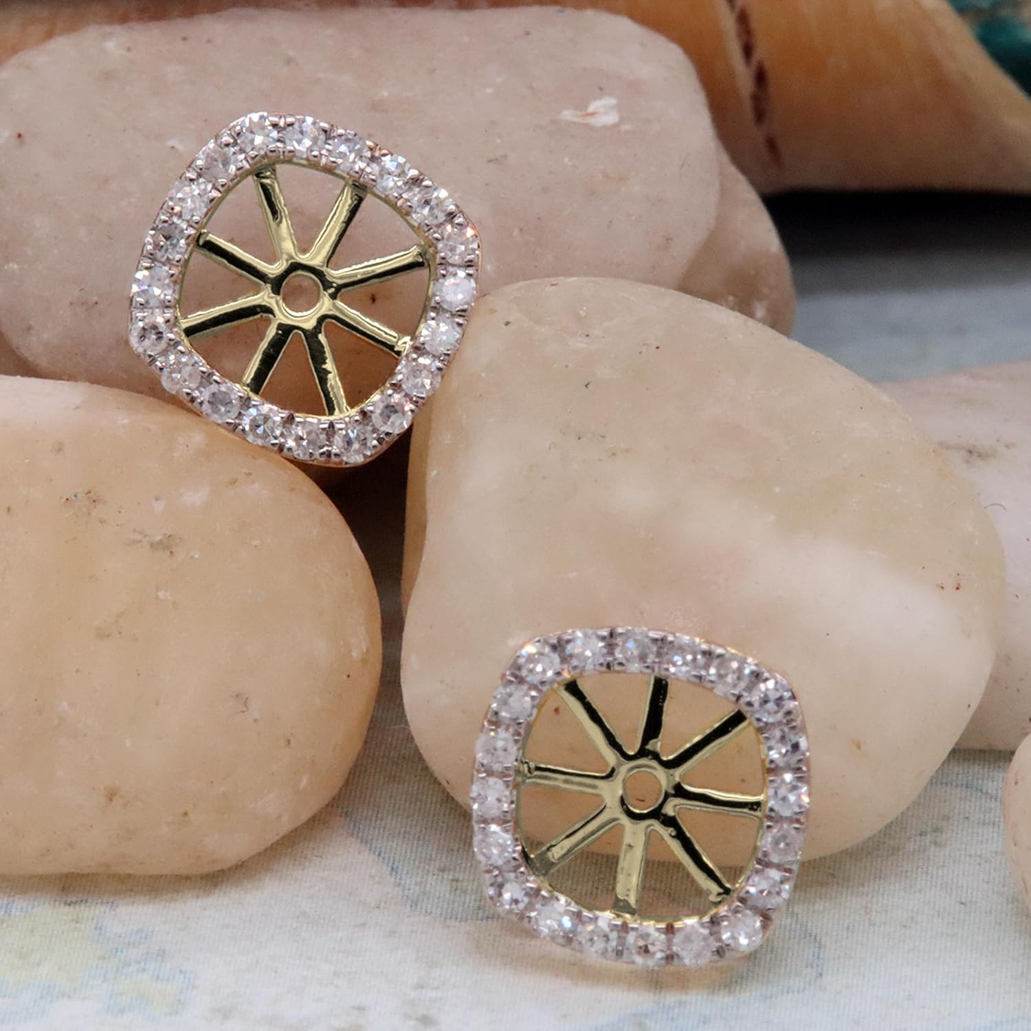 Dazzlingrock Collection 0.30 Ctw Round White Natural Diamond Cushion Frame Removable Jackets for Stud Earrings in 10K Real Solid Gold