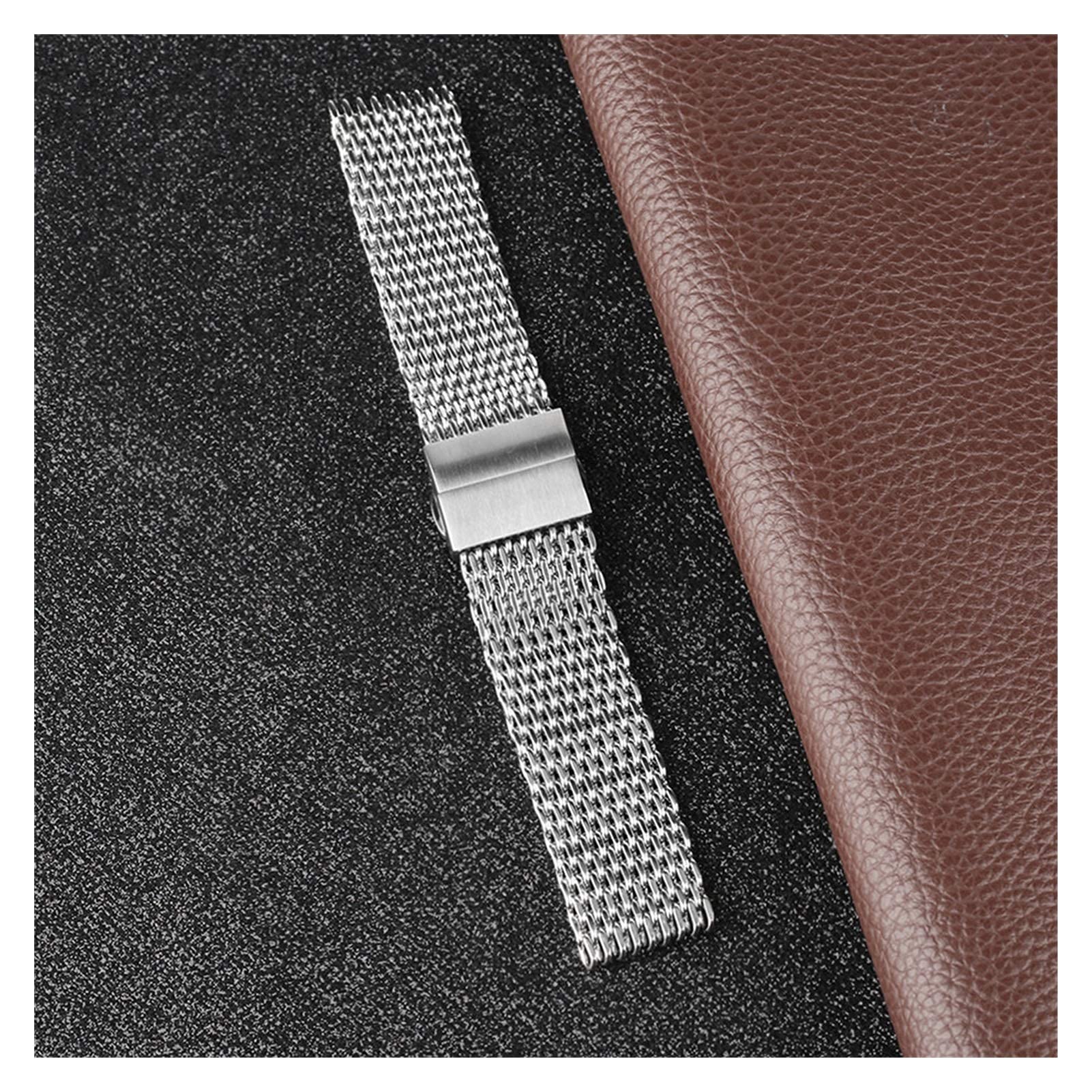 Correa de Reloj Plata 22 mm Malla Correa de Reloj de Acero Inoxidable Hebilla de Mariposa Oculta Hombres Mujeres Relojes Correa Reloj de Moda Pulsera de Repuesto Pulsera
