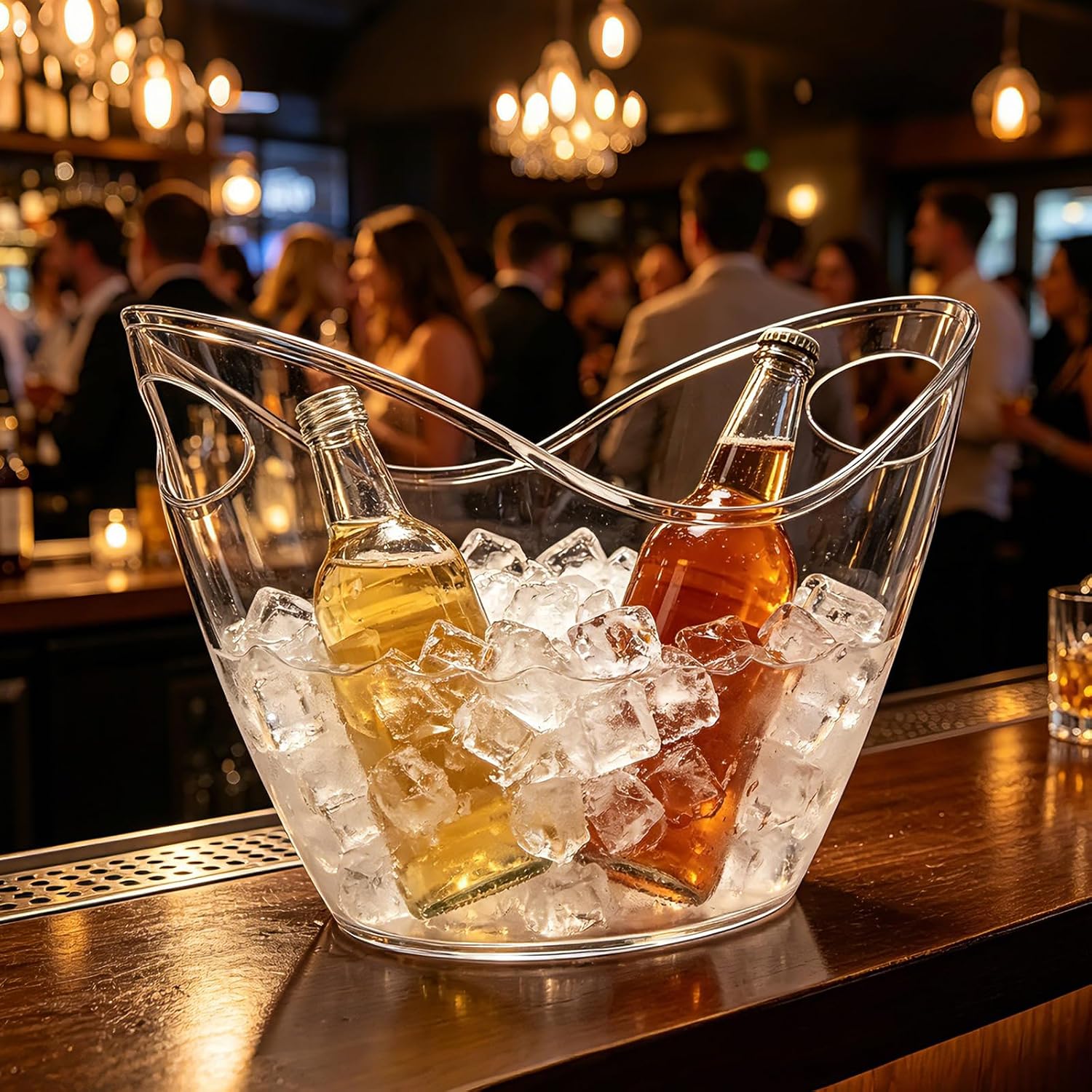 Large Ice Bucket with Scoop, 7.5L Clear Beverage Tub for Wine, Beer & Parties | Beverage Cooler Tub for Champagne, Beer & Drinks. Durable Container for Mimosa Bar, BBQs, Home Bar & Events.