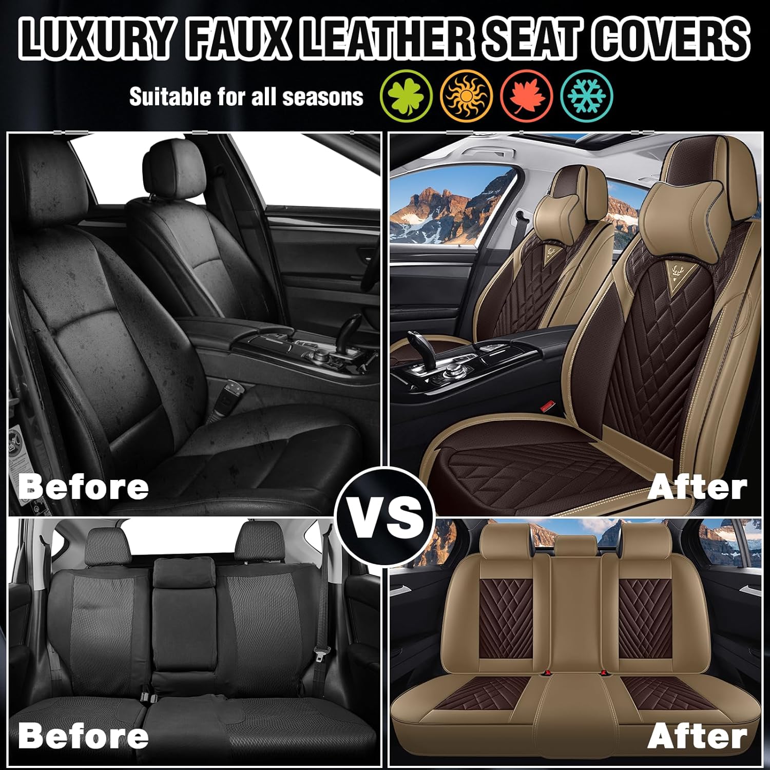 Car Seat Covers for Ford Fusion 2006-2020, Waterproof Nappa Leather Car Seat Protector, Comfortable and Anti-Slip Car Seat Cover&Accessories(5 Seats with Headrests/Brown Coffee)