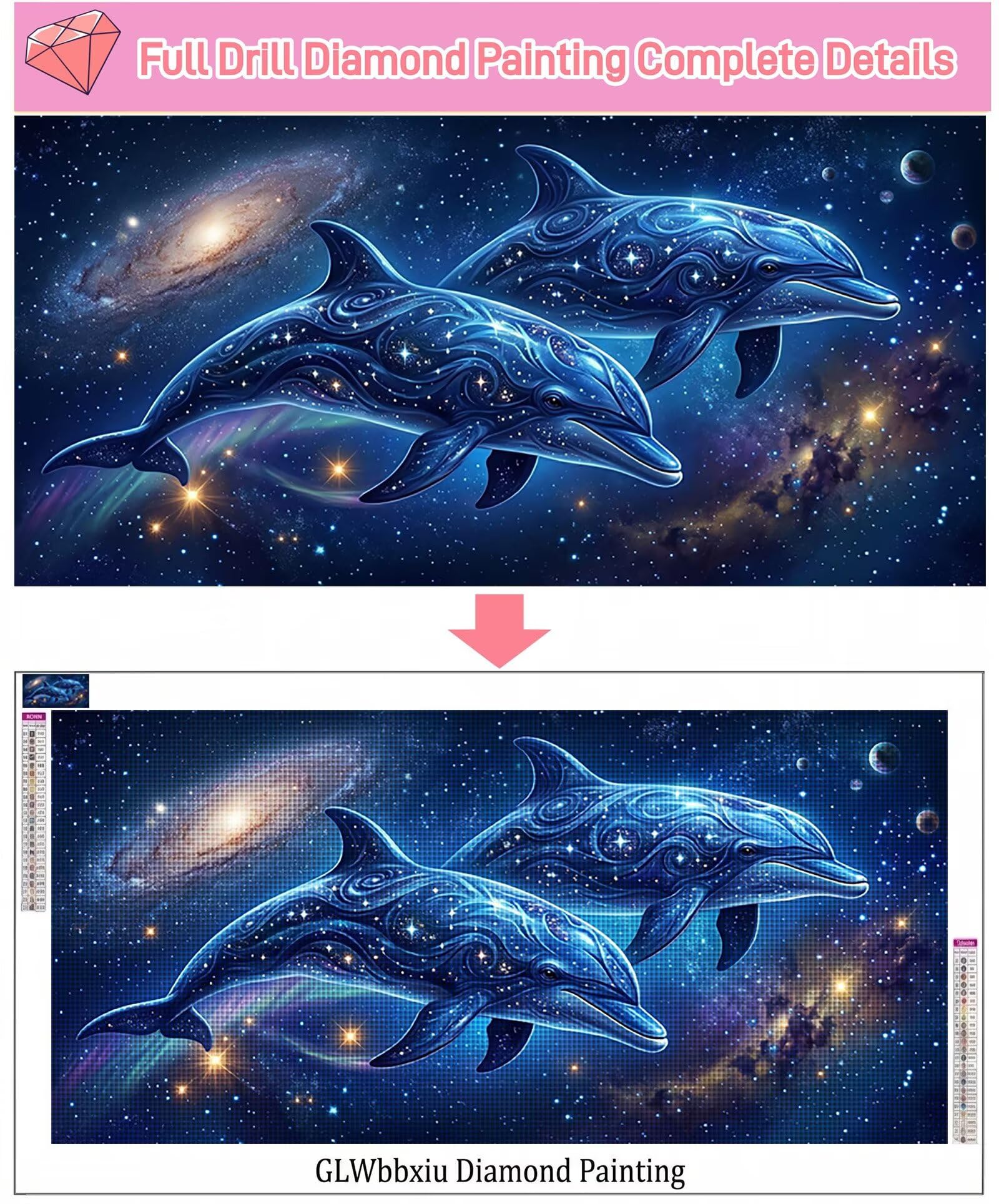 Diamond Painting Delphin, Sternenhimmel Diamond Painting Erwachsene, 5D DIY Vollbohrer Diamanten Paint by Numbers, Kreatives für Erwachsene für Home Wand Deko, Geschenke für Frauen, 60x120cm, Cod-908