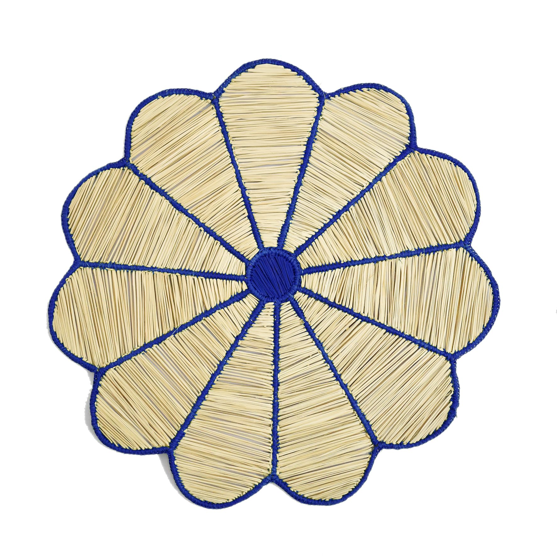 Natural Woven Flower-Shaped Placemats (Set of 4) Handmade Exclusive Luxury and Cured (Kitchen Table Linens, Dining Table) (Blue)