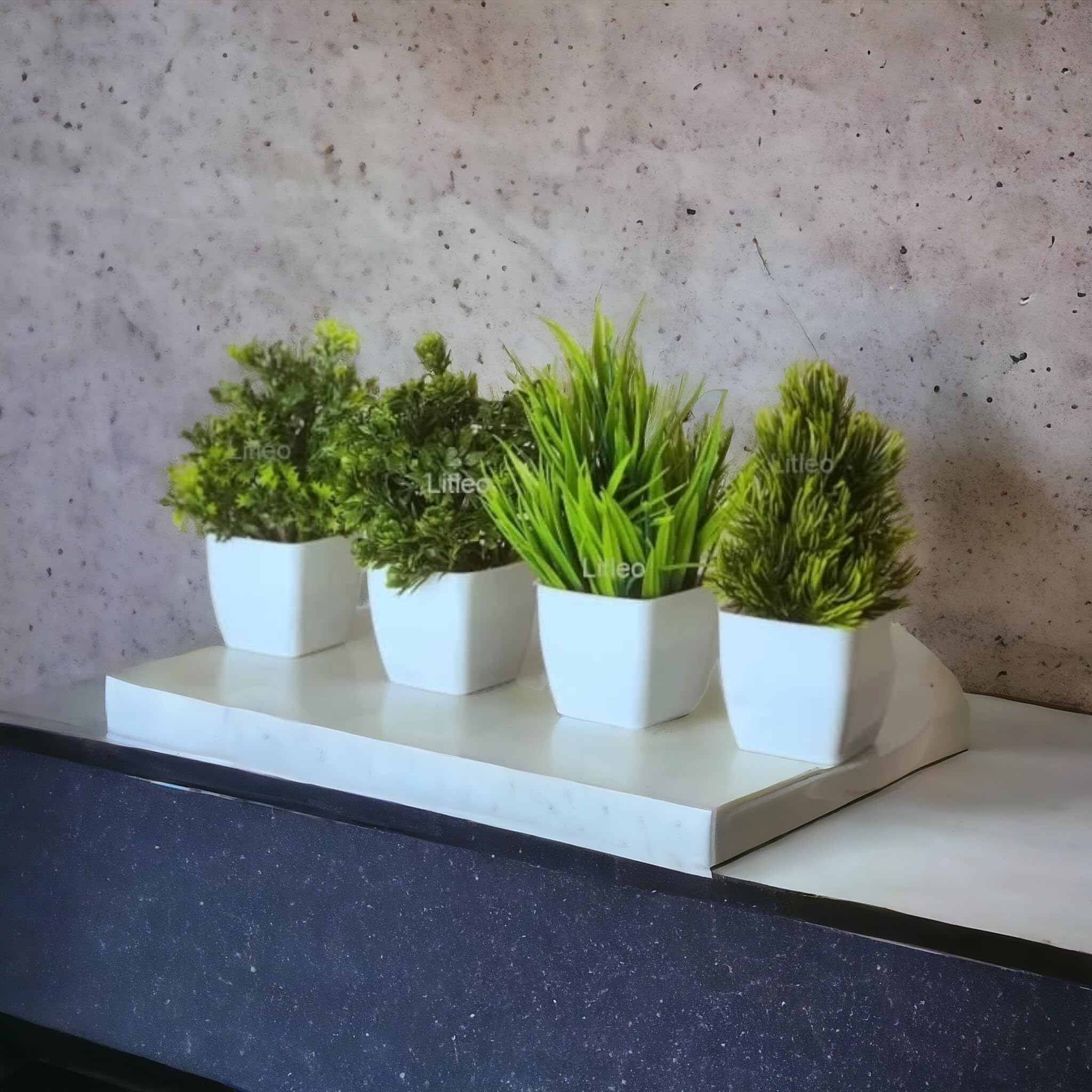 Litleo Set of Small Fake Plants for Shelf Faux Greenery Potted Plants for Office Desk Mini Eucalyptus with Plastic Pots for Home Indoor Bedroom Living Room Decorations (Set of 4)