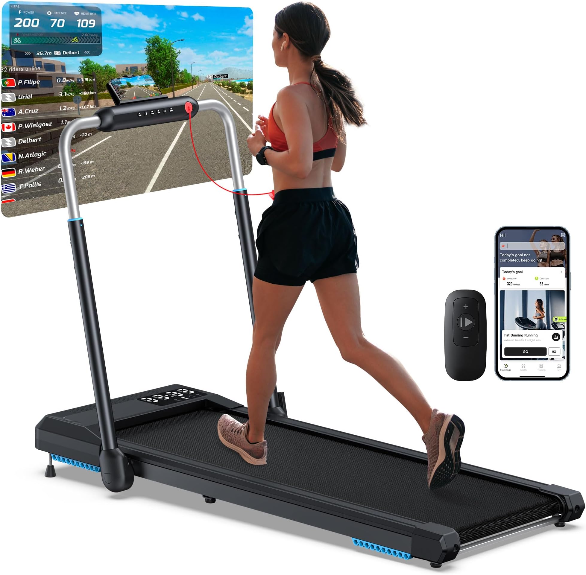 Walking Pad with 10% Incline, Under Desk Treadmill for Home and Office, Folding Portable Walking Pad Treadmill with Handle Bar, APP & Remote Control, 360/320 lbs Capacity